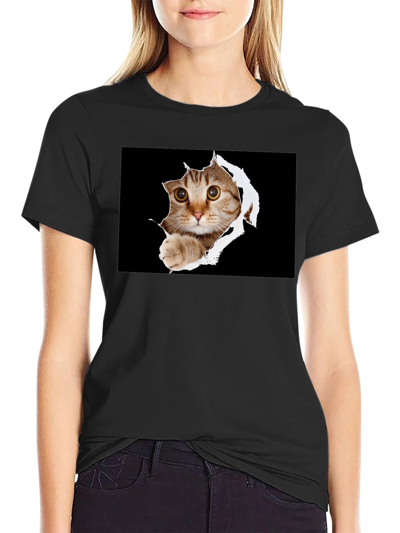 Cat Peek-A-Boo Graphic T-Shirt - Novelty Print Tee