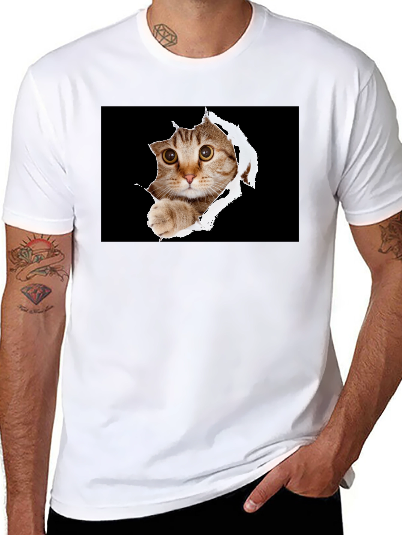 Cat Peek-A-Boo Graphic T-Shirt - Novelty Print Tee
