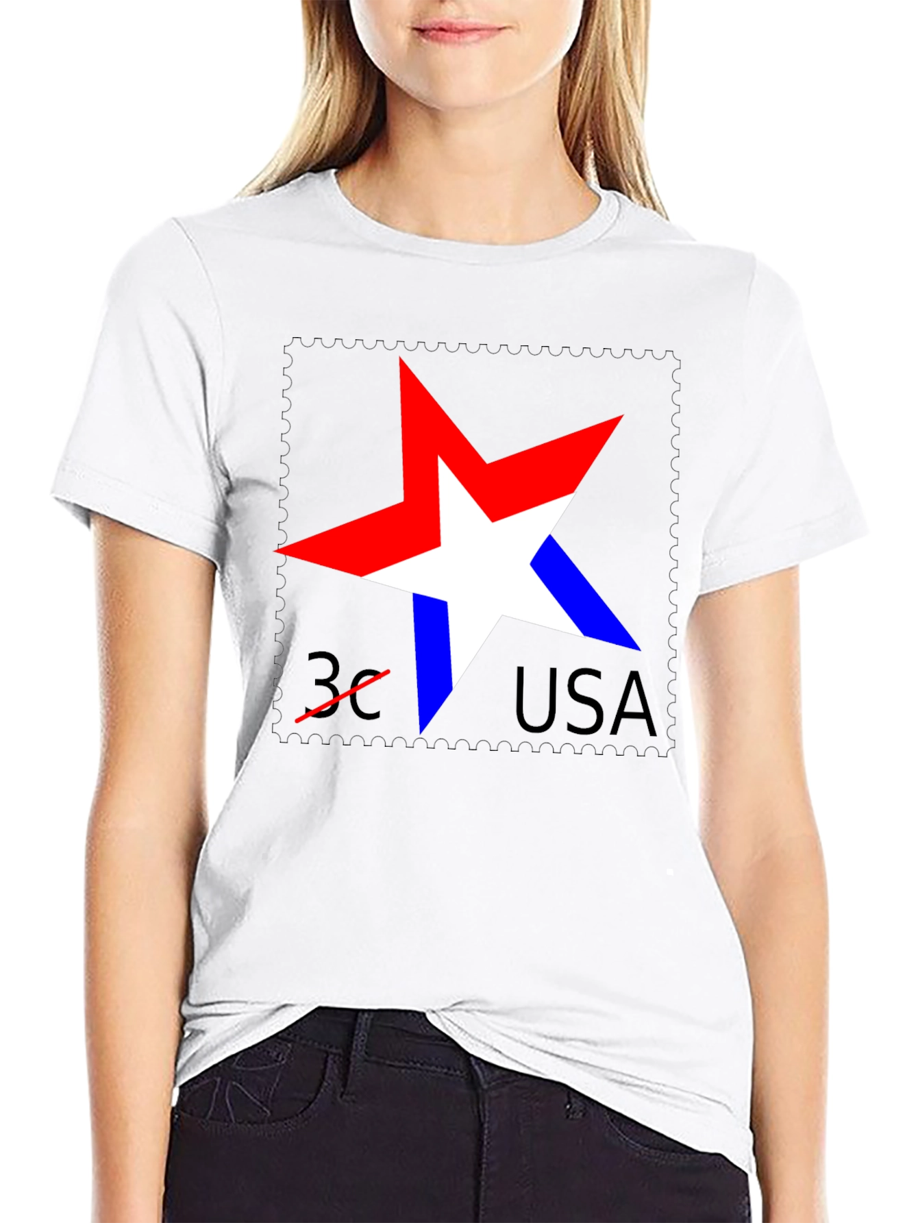 Patriotic Star USA Stamp Black T-Shirt