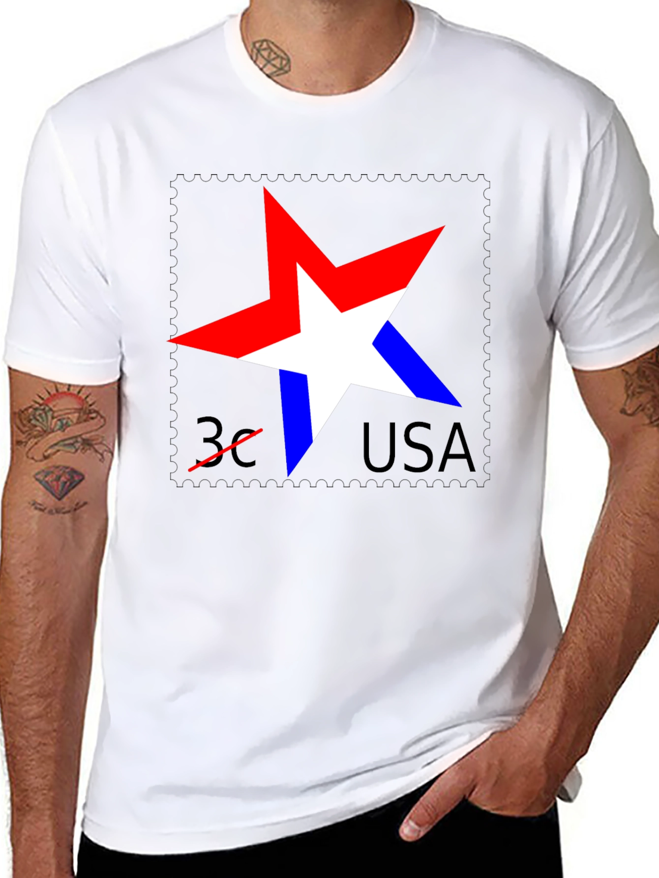 Patriotic Star USA Stamp Black T-Shirt