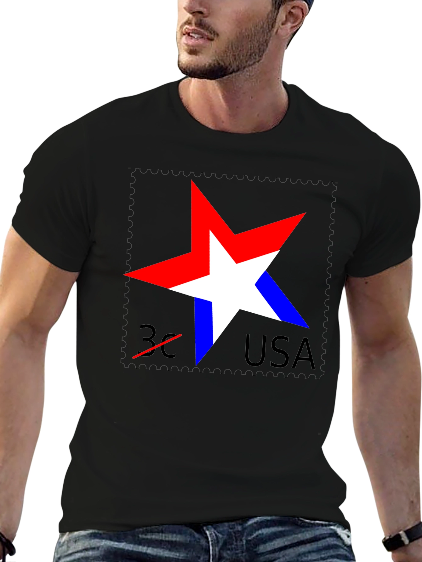 Patriotic Star USA Stamp Black T-Shirt