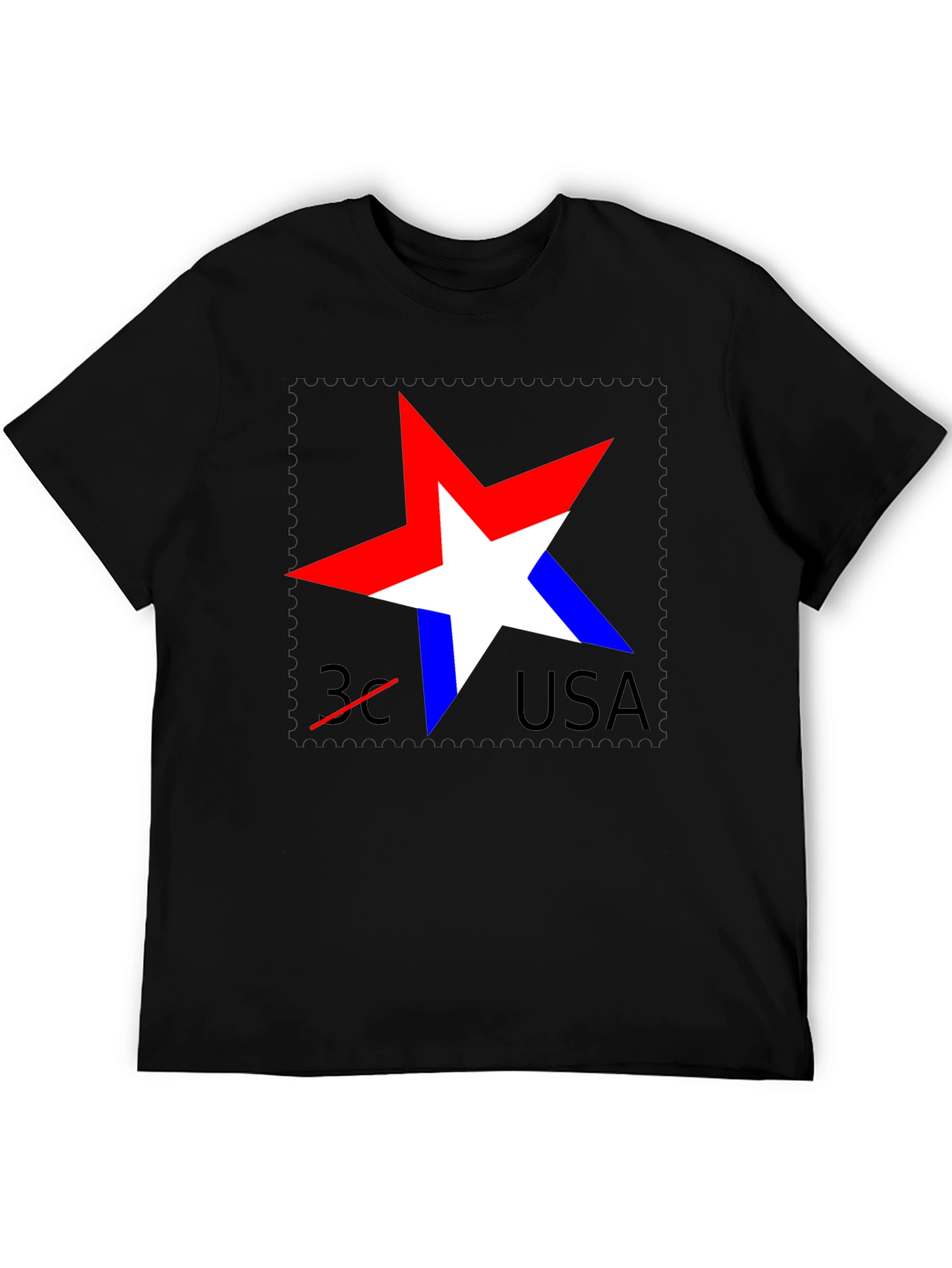 Patriotic Star USA Stamp Black T-Shirt