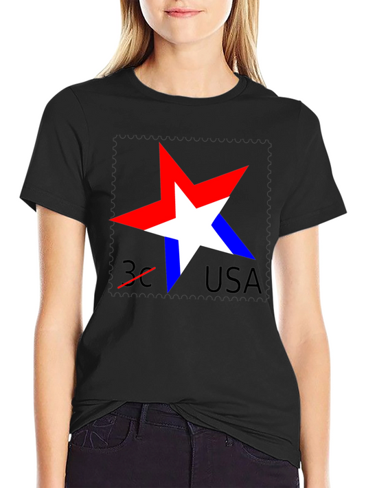 Patriotic Star USA Stamp Black T-Shirt
