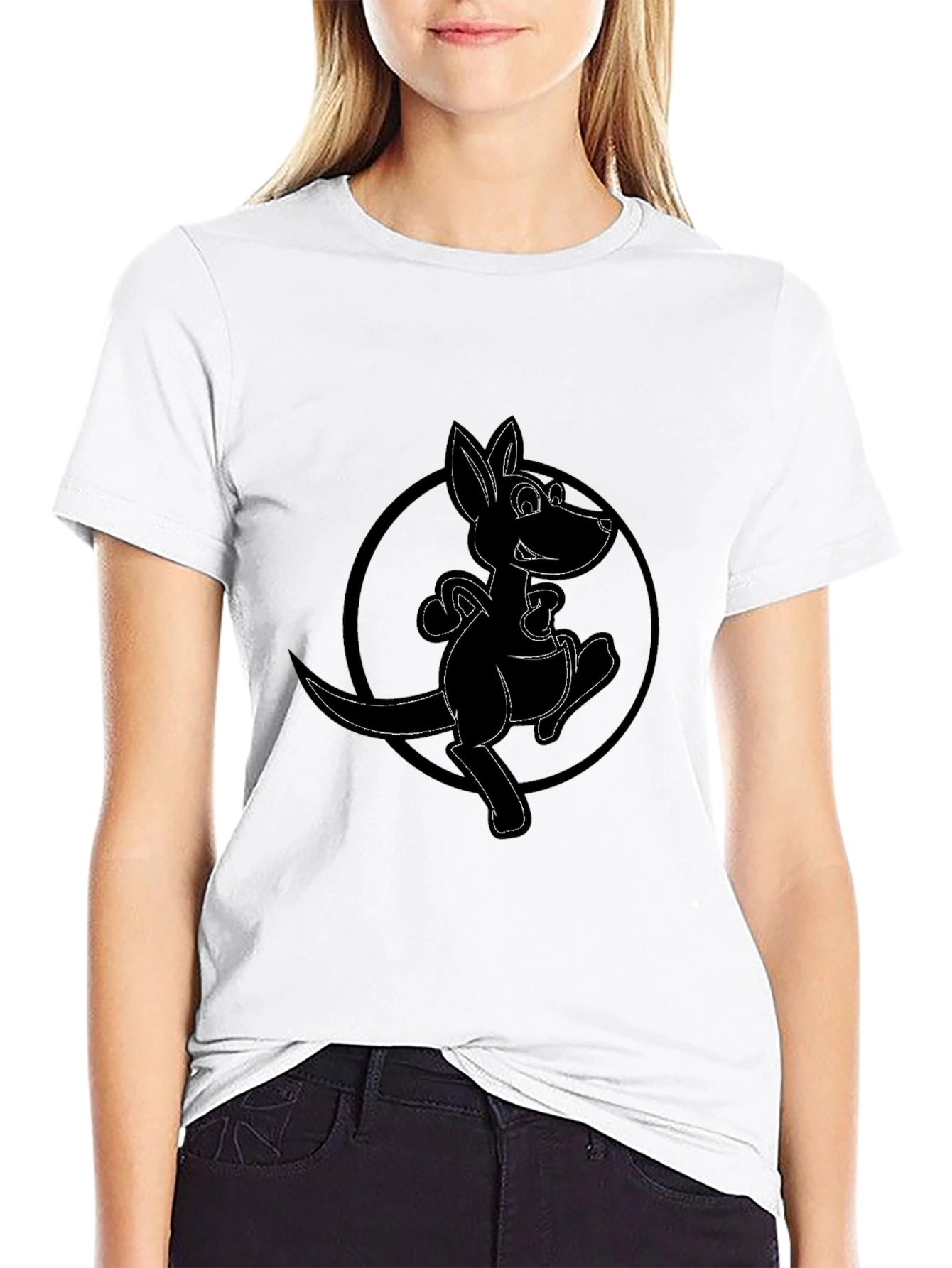 Kangaroo Cartoon Graphic T-Shirt - Black