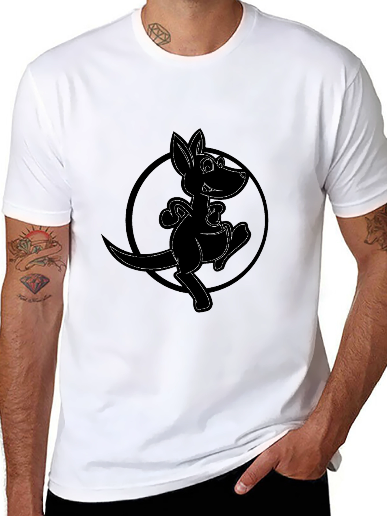 Kangaroo Cartoon Graphic T-Shirt - Black