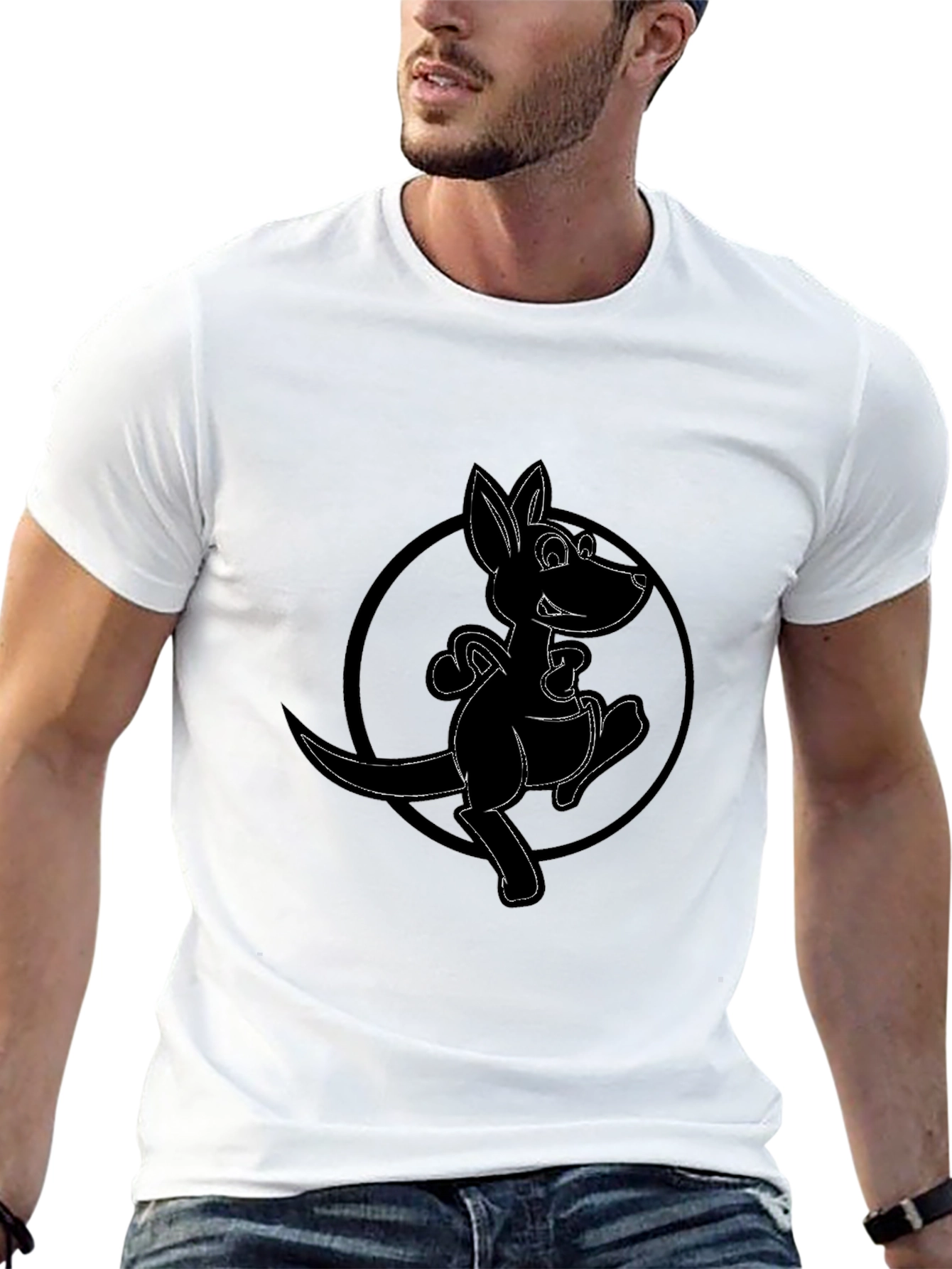 Kangaroo Cartoon Graphic T-Shirt - Black