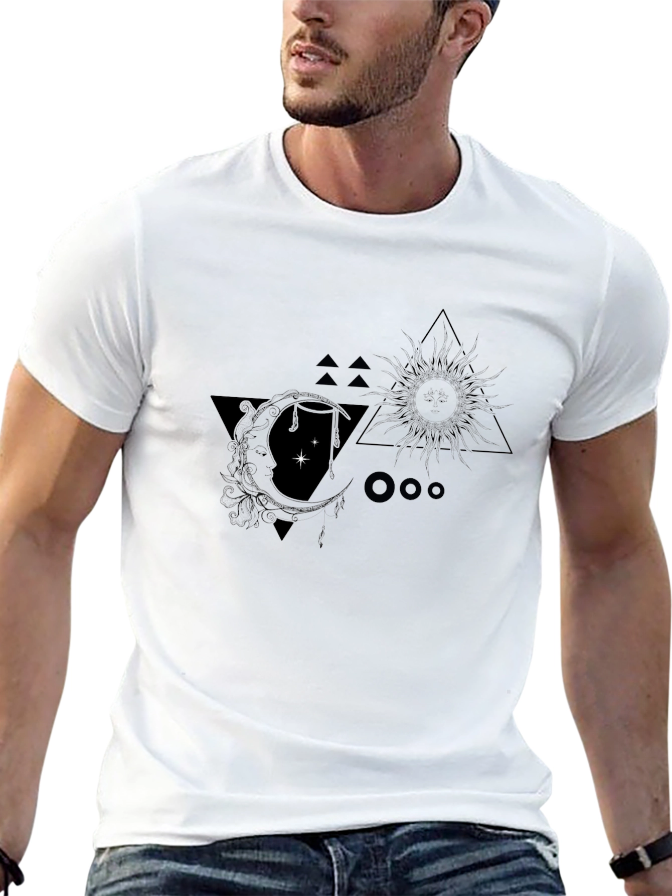 Celestial Sun & Moon Graphic Tee - Black