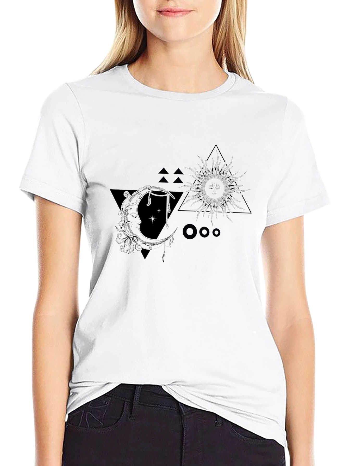 Celestial Sun & Moon Graphic Tee - Black