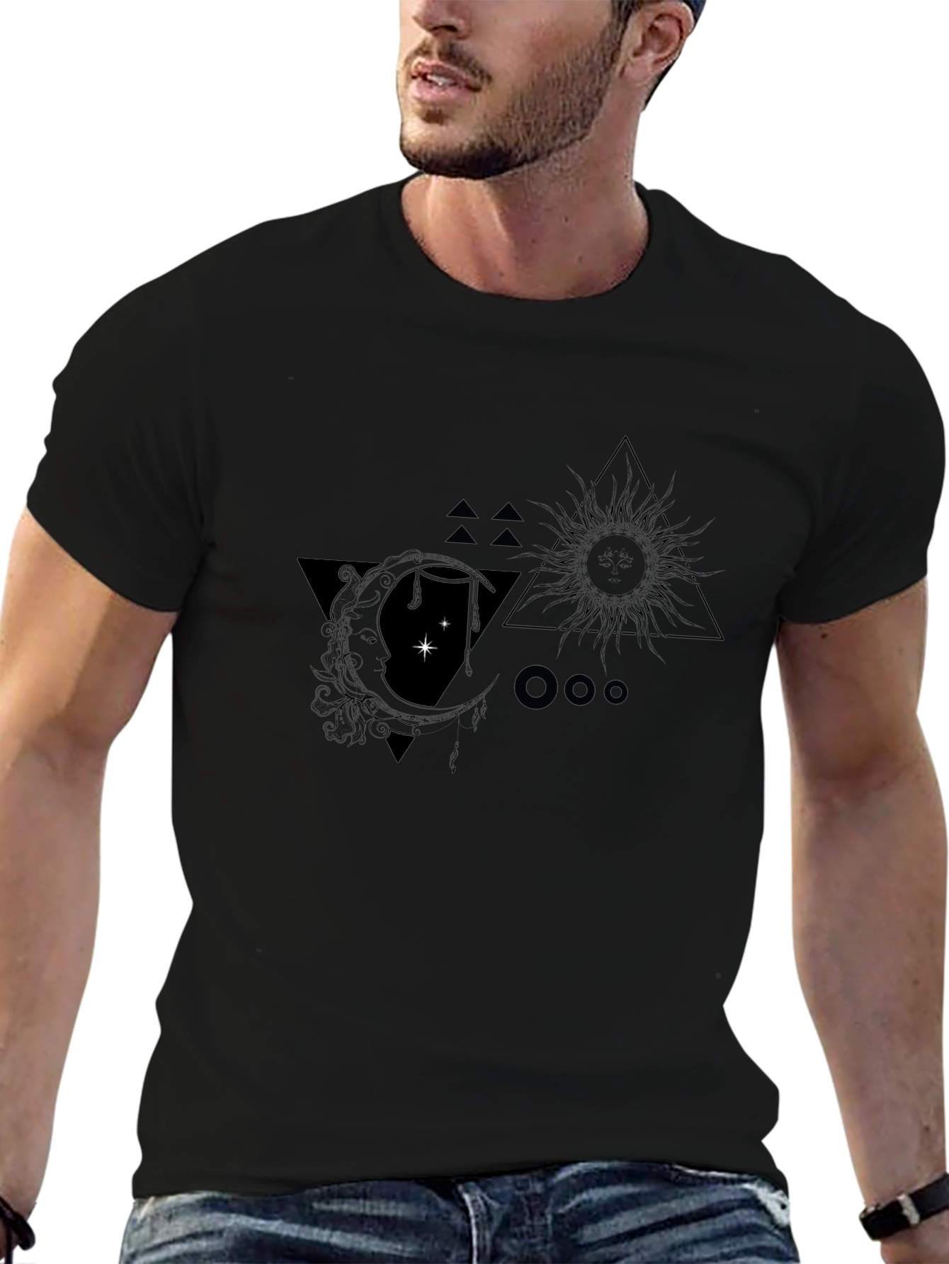 Celestial Sun & Moon Graphic Tee - Black