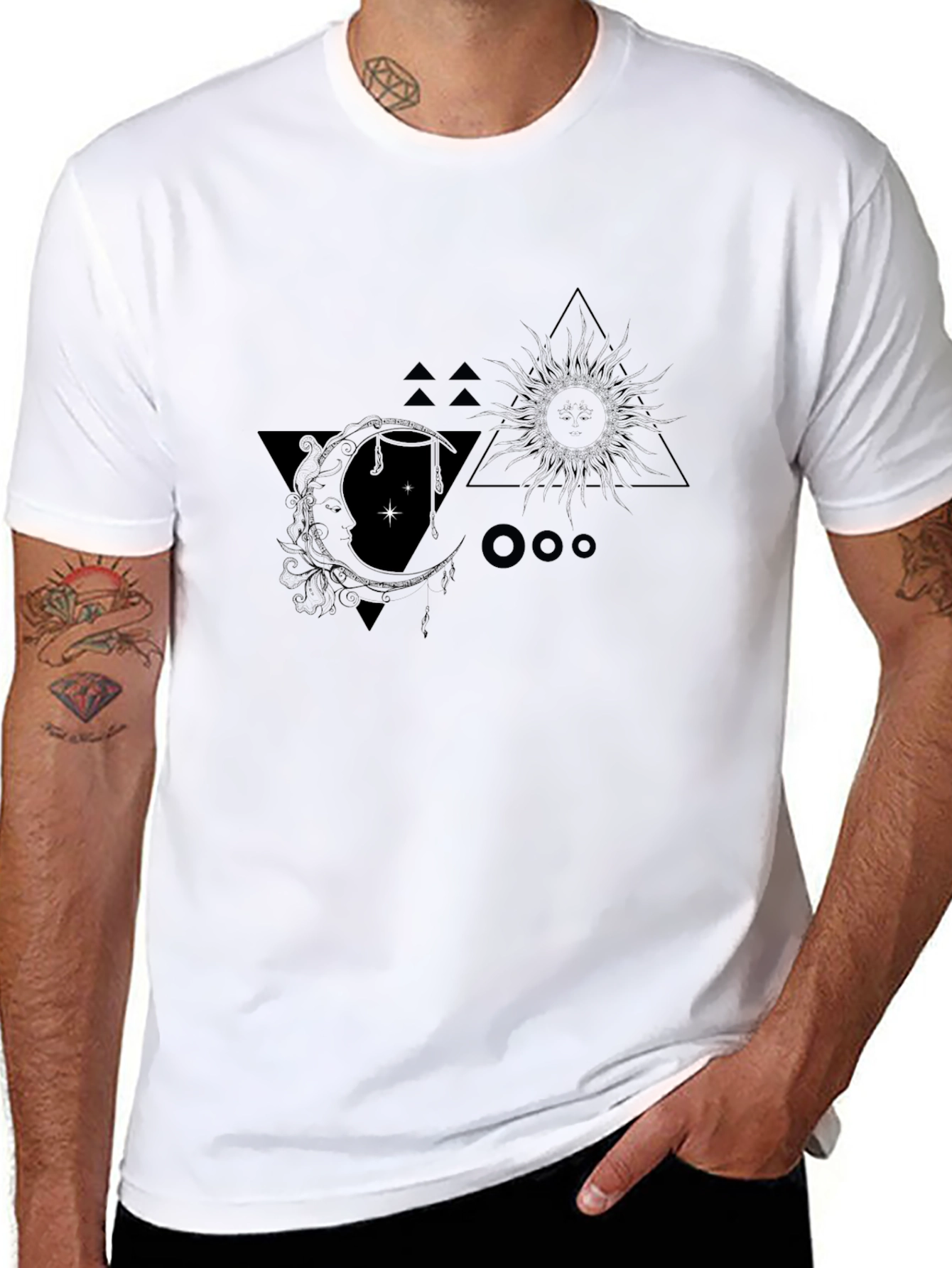 Celestial Sun & Moon Graphic Tee - Black