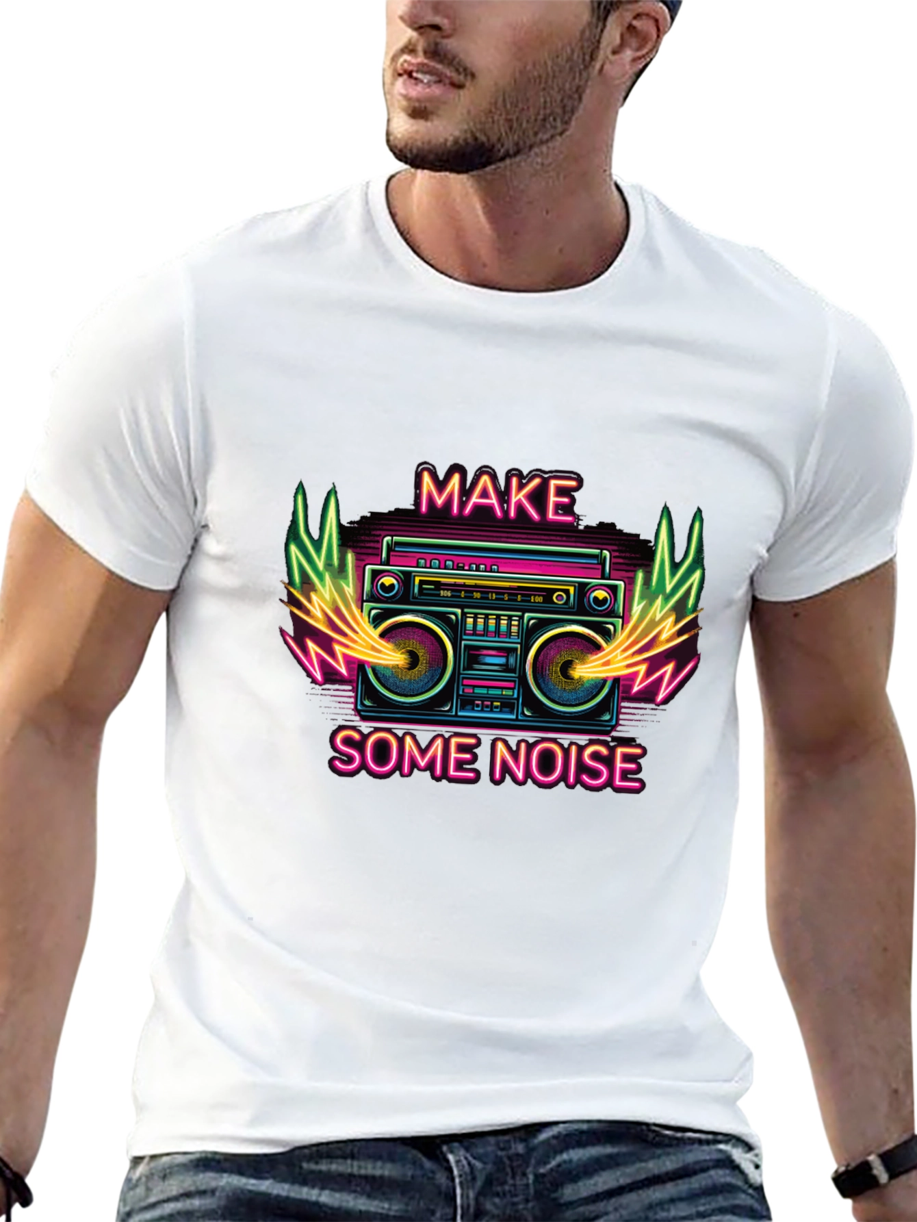 Make Some Noise Retro Boombox Graphic T-Shirt