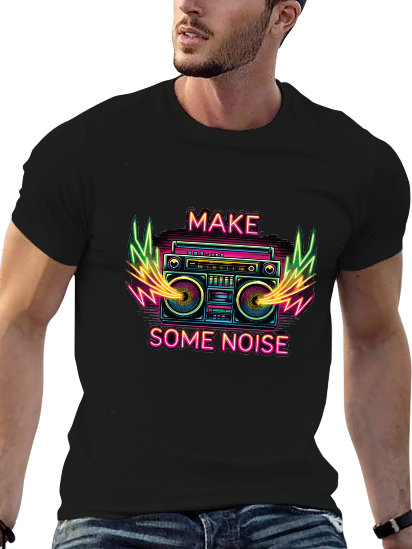 Make Some Noise Retro Boombox Graphic T-Shirt