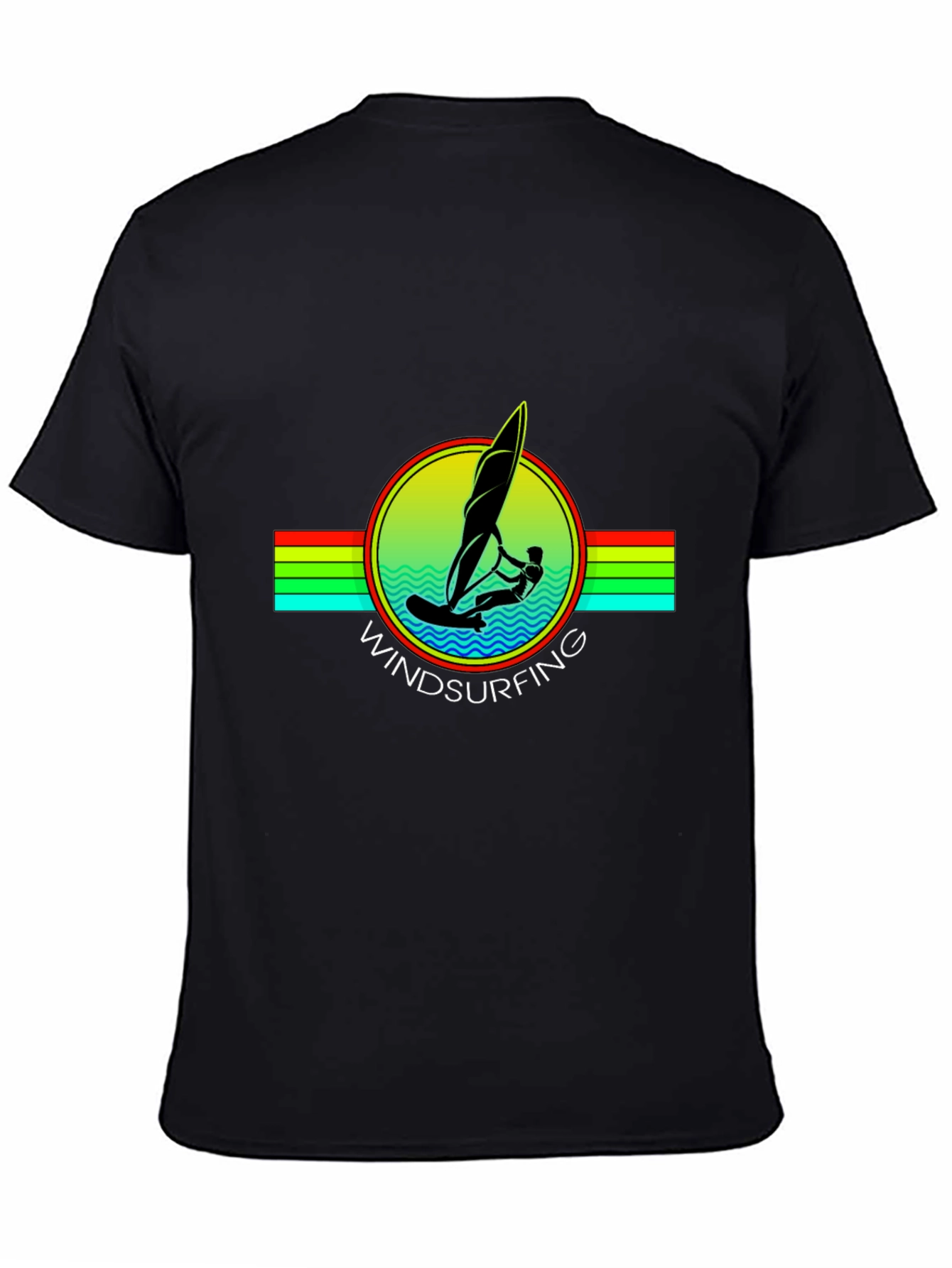 Windsurfing Graphic Tee - Black Cotton T-Shirt