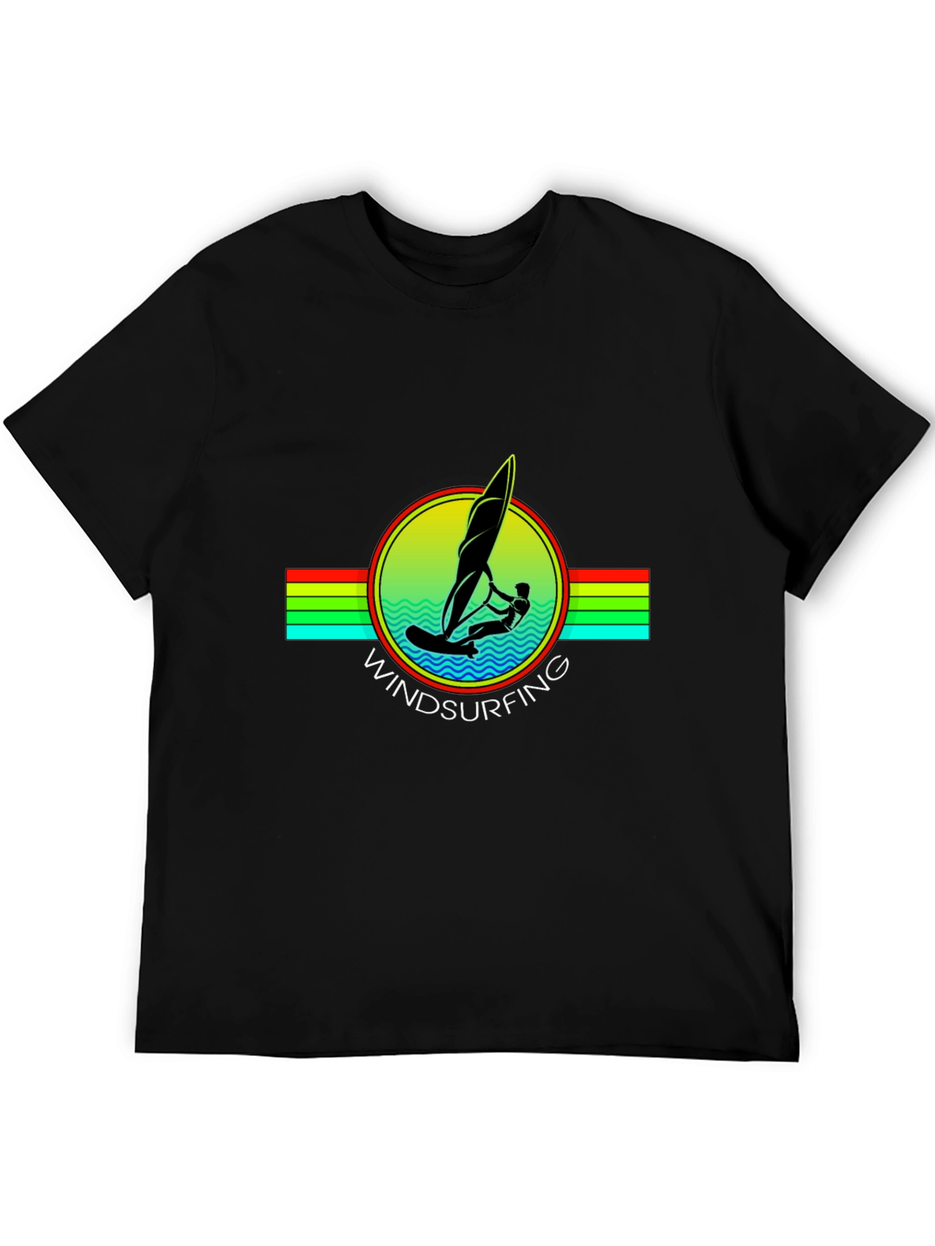 Windsurfing Graphic Tee - Black Cotton T-Shirt