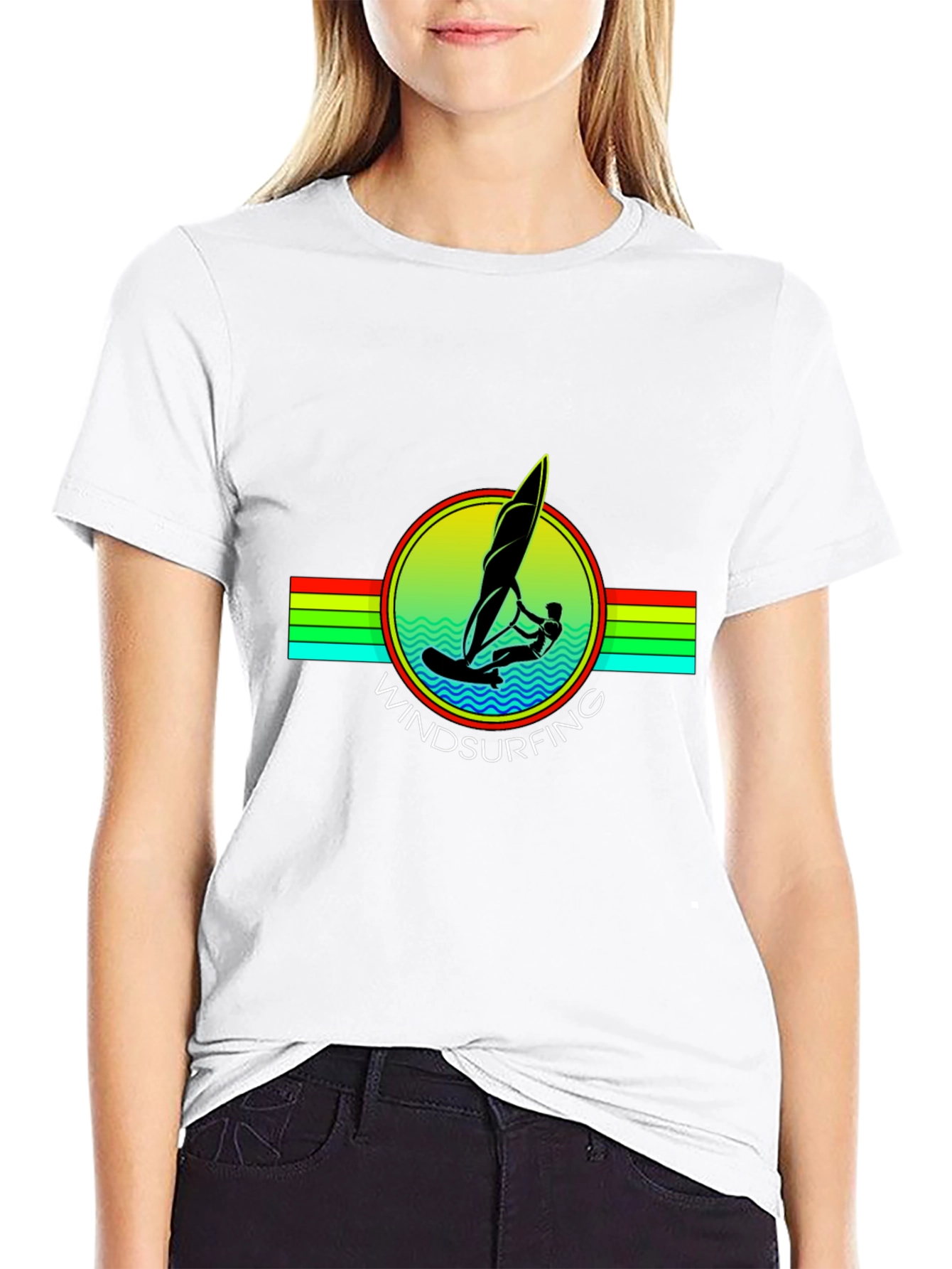 Windsurfing Graphic Tee - Black Cotton T-Shirt