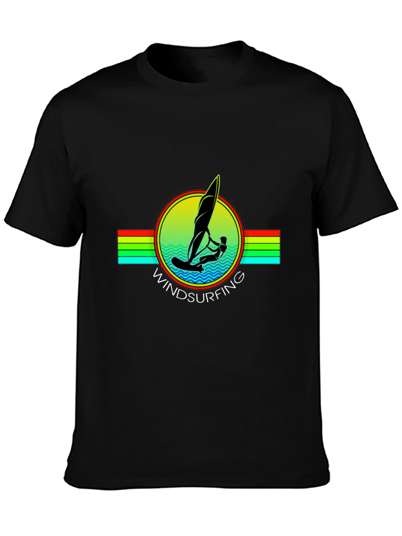 Windsurfing Graphic Tee - Black Cotton T-Shirt
