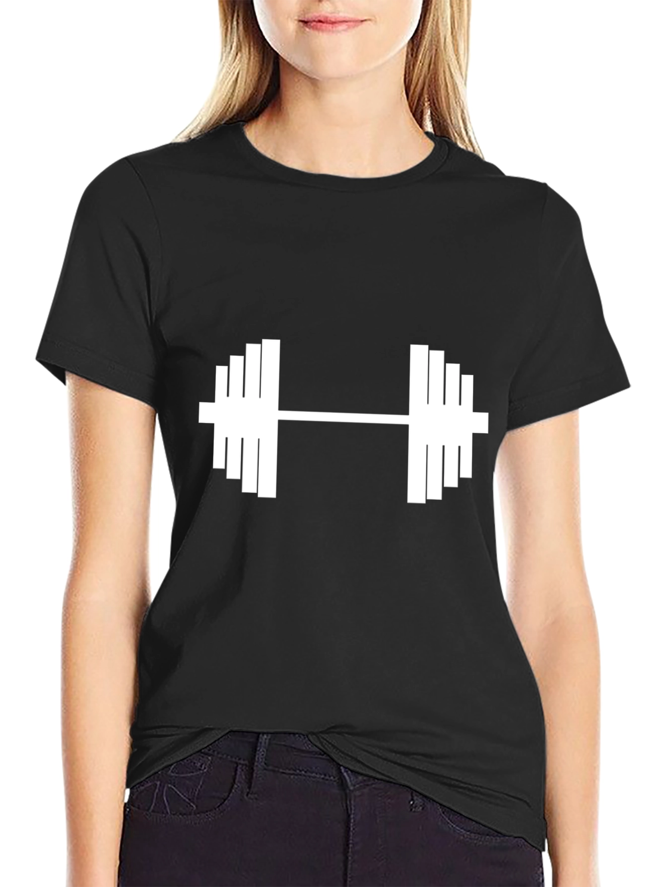 Black Graphic Tee: Dumbbell Design