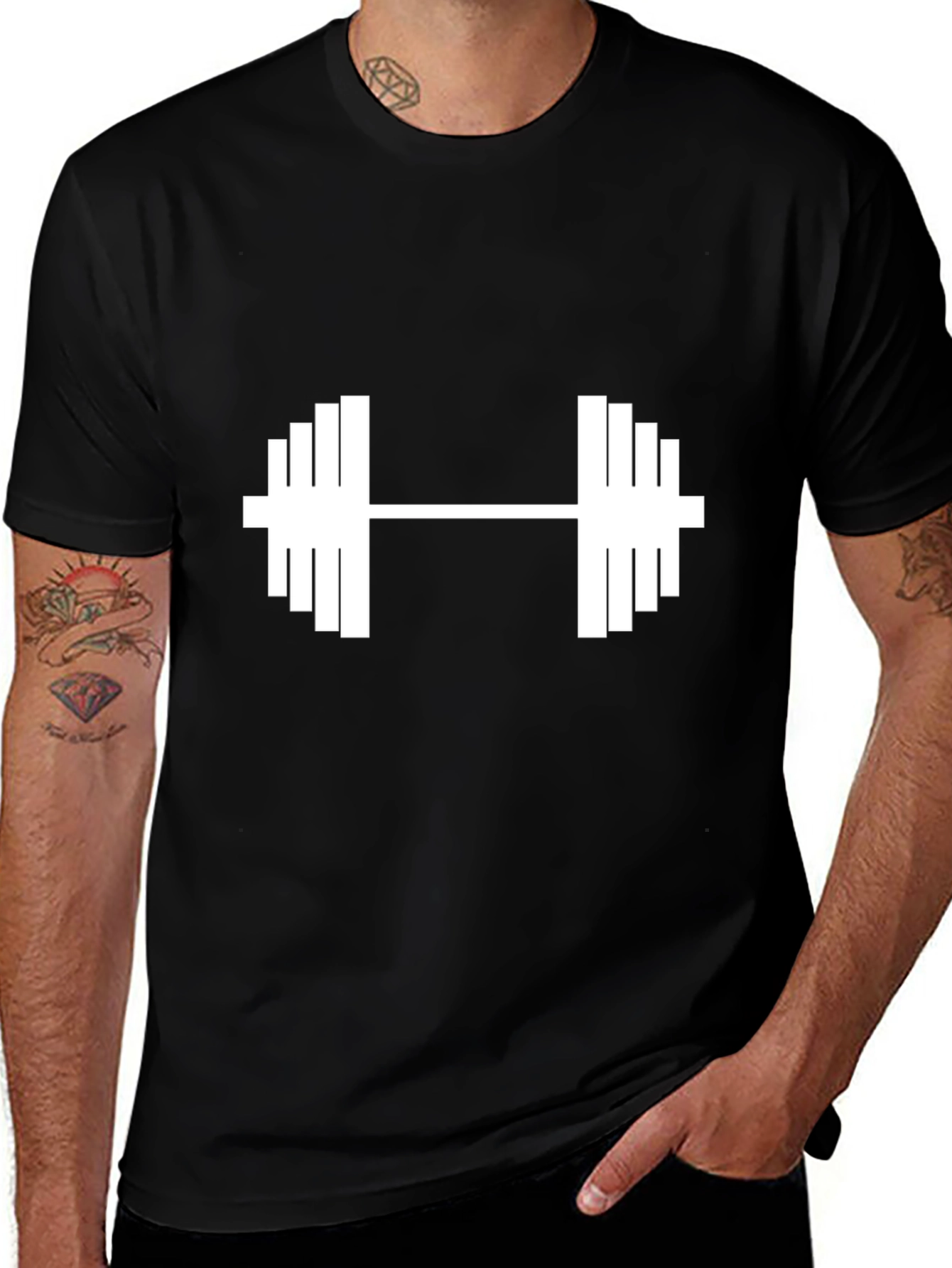 Black Graphic Tee: Dumbbell Design