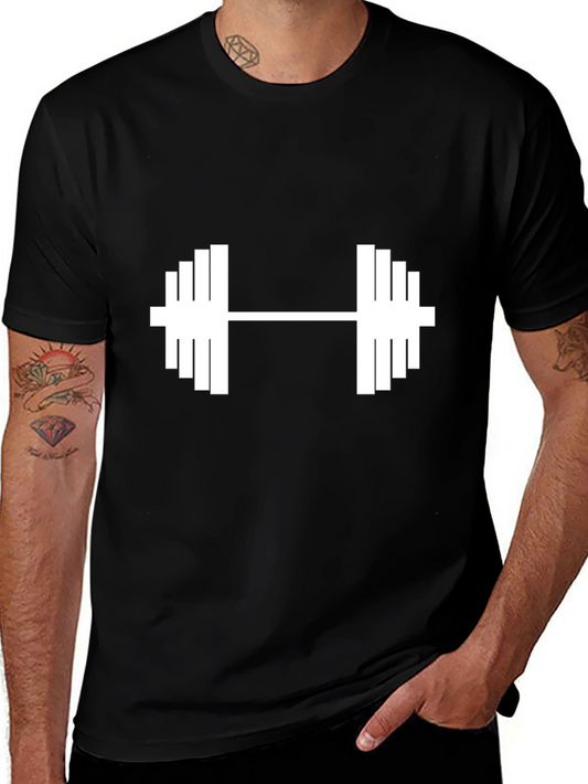 Black Graphic Tee: Dumbbell Design
