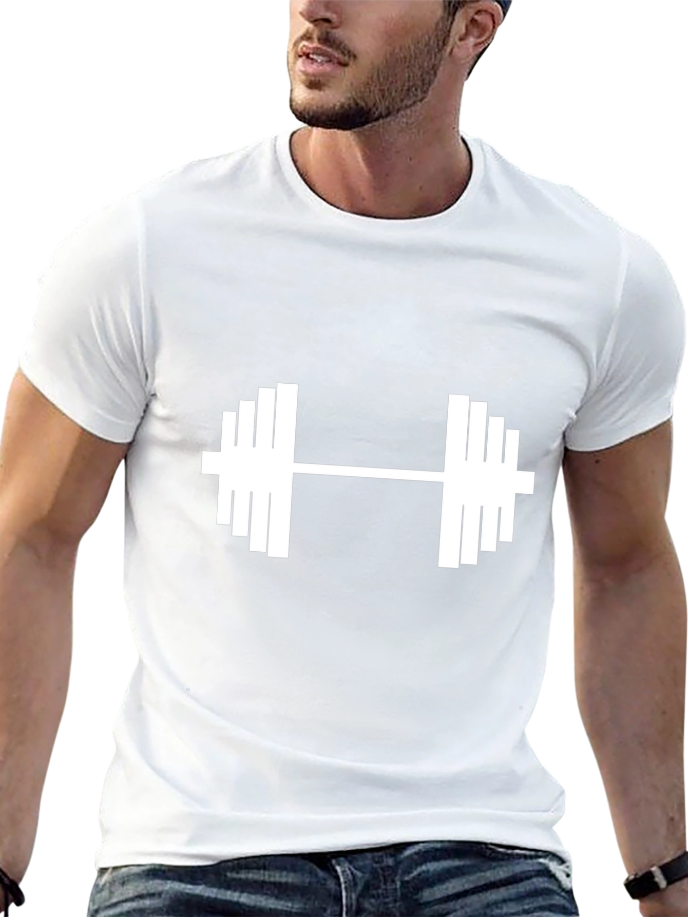 Black Graphic Tee: Dumbbell Design