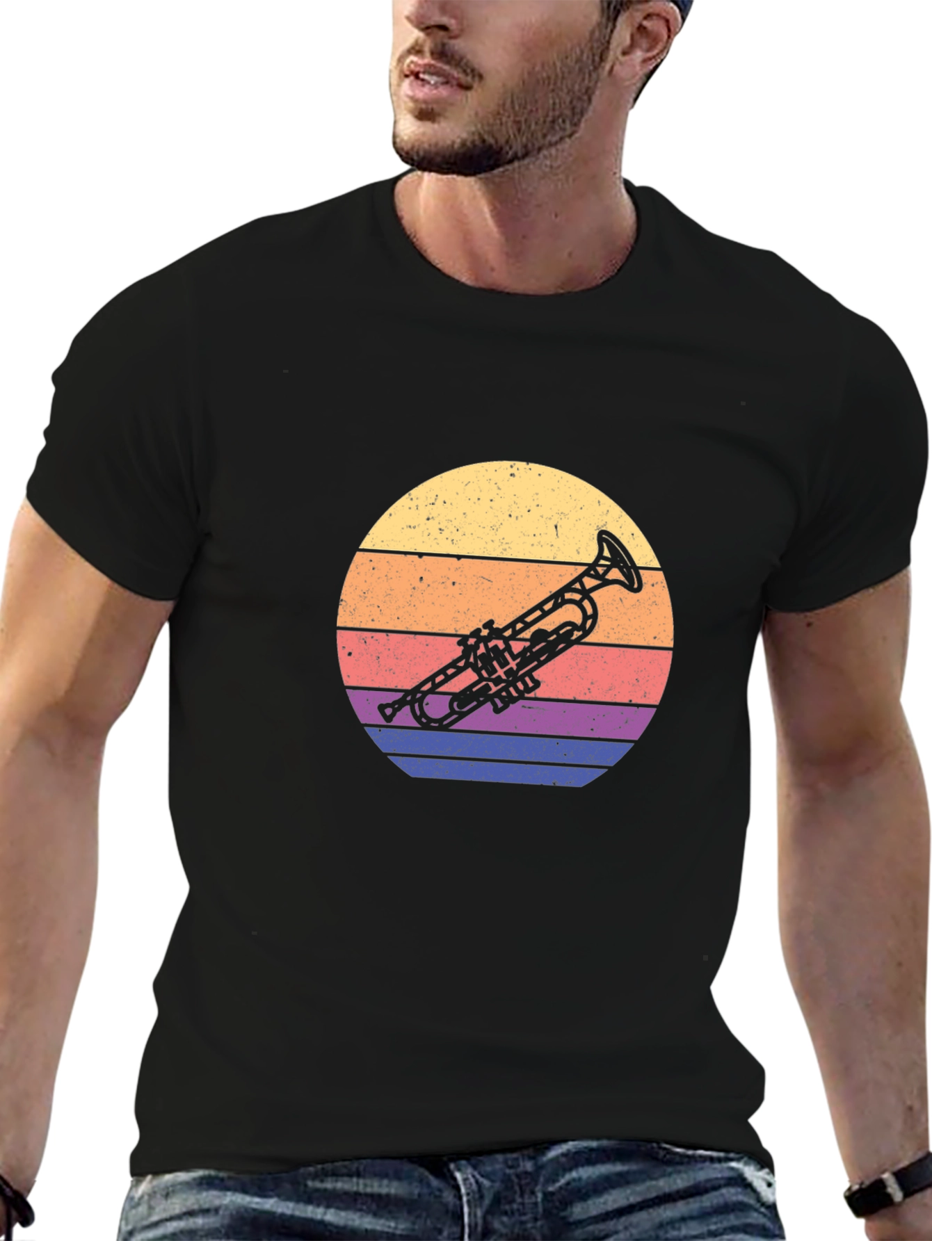 Retro Trumpet Graphic Tee - Sunset Music Lover T-Shirt