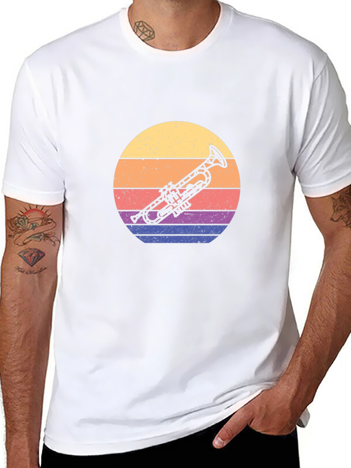 Retro Trumpet Graphic Tee - Sunset Music Lover T-Shirt