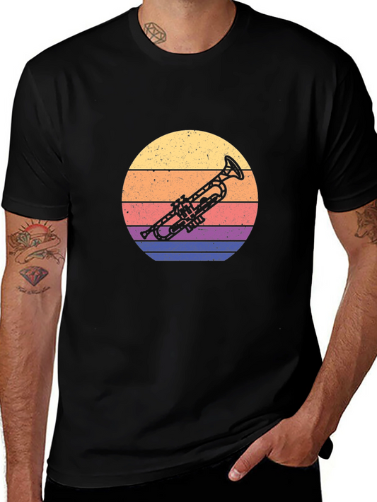 Retro Trumpet Graphic Tee - Sunset Music Lover T-Shirt