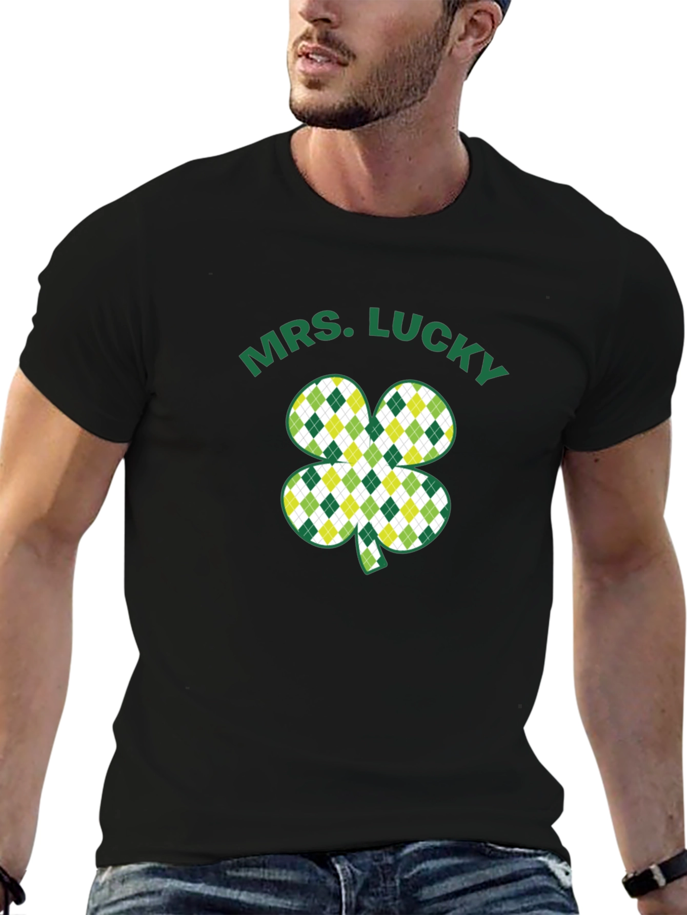 Mrs. Lucky St. Patricks Day Black T-Shirt