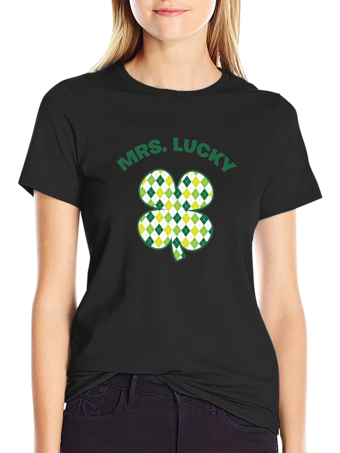 Mrs. Lucky St. Patricks Day Black T-Shirt