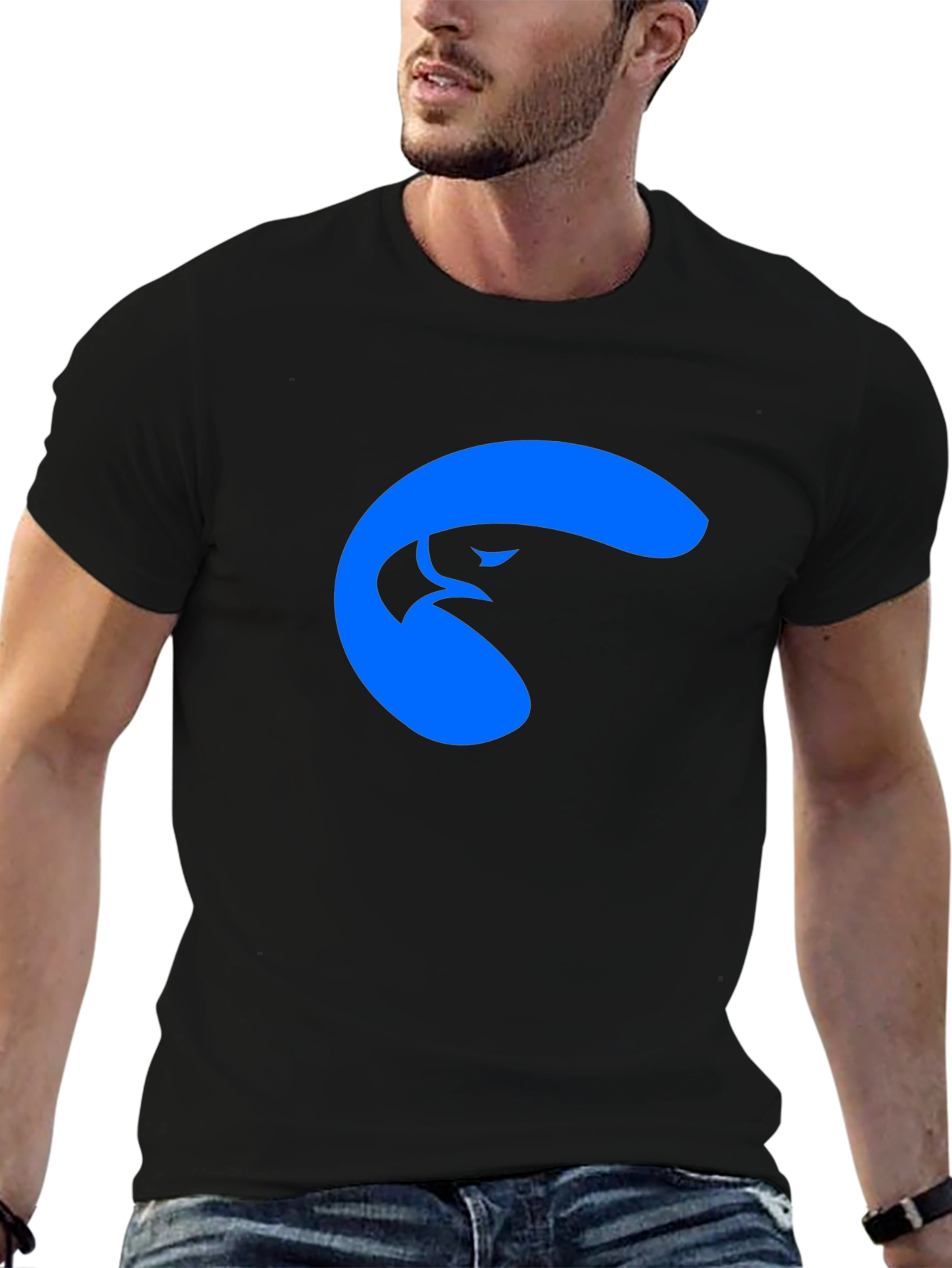Cool Blue Eagle Graphic Black T-Shirt