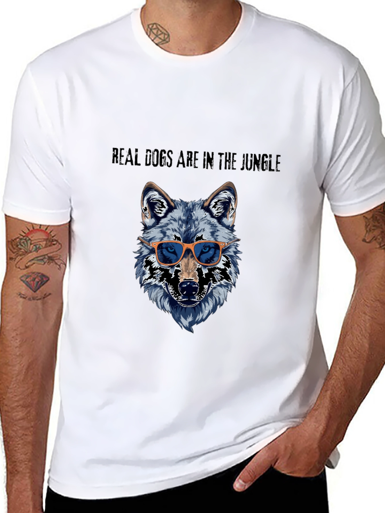 Cool Wolf in Sunglasses Graphic T-Shirt - Mens