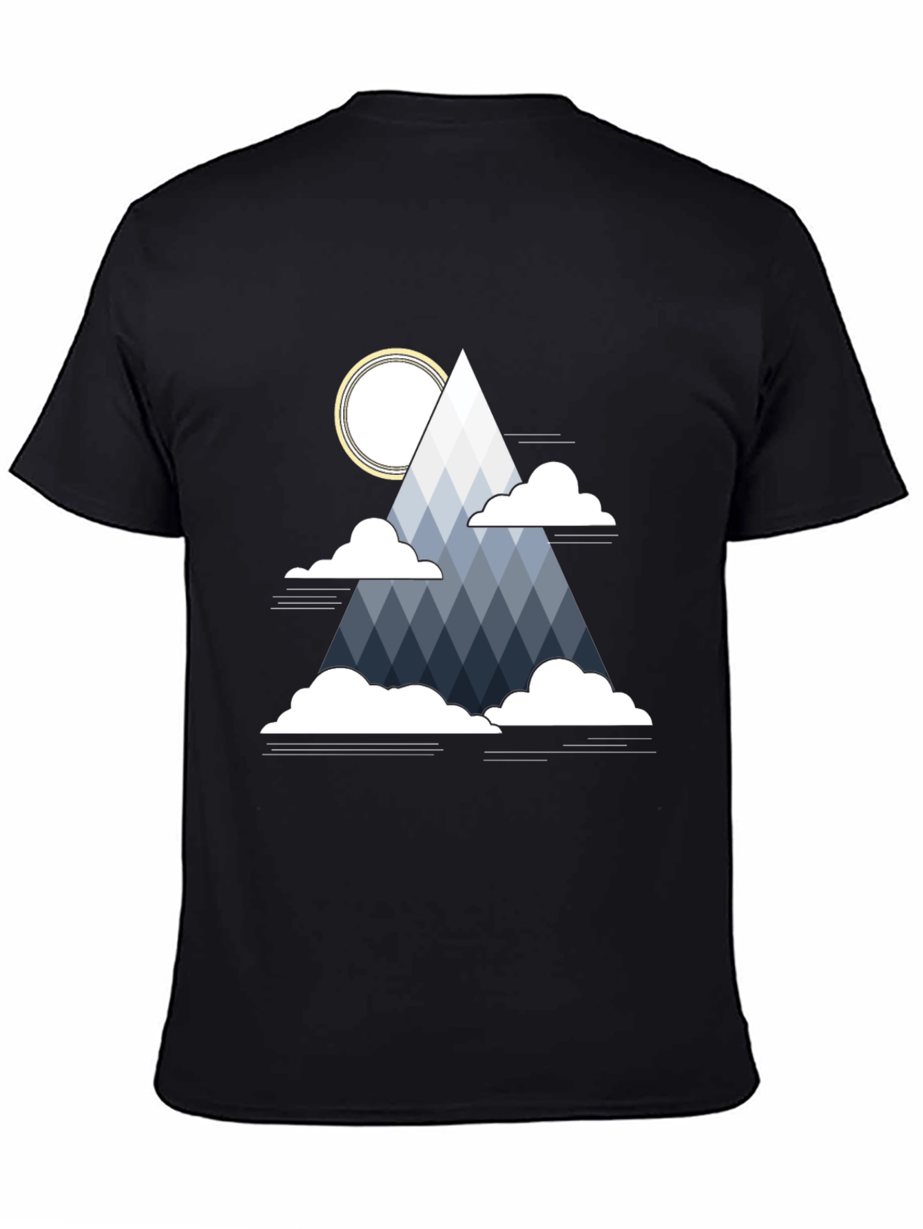 Geometric Mountain & Sun Graphic Tee - Black