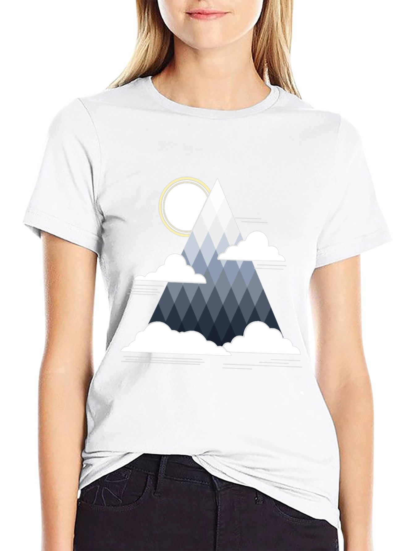 Geometric Mountain & Sun Graphic Tee - Black