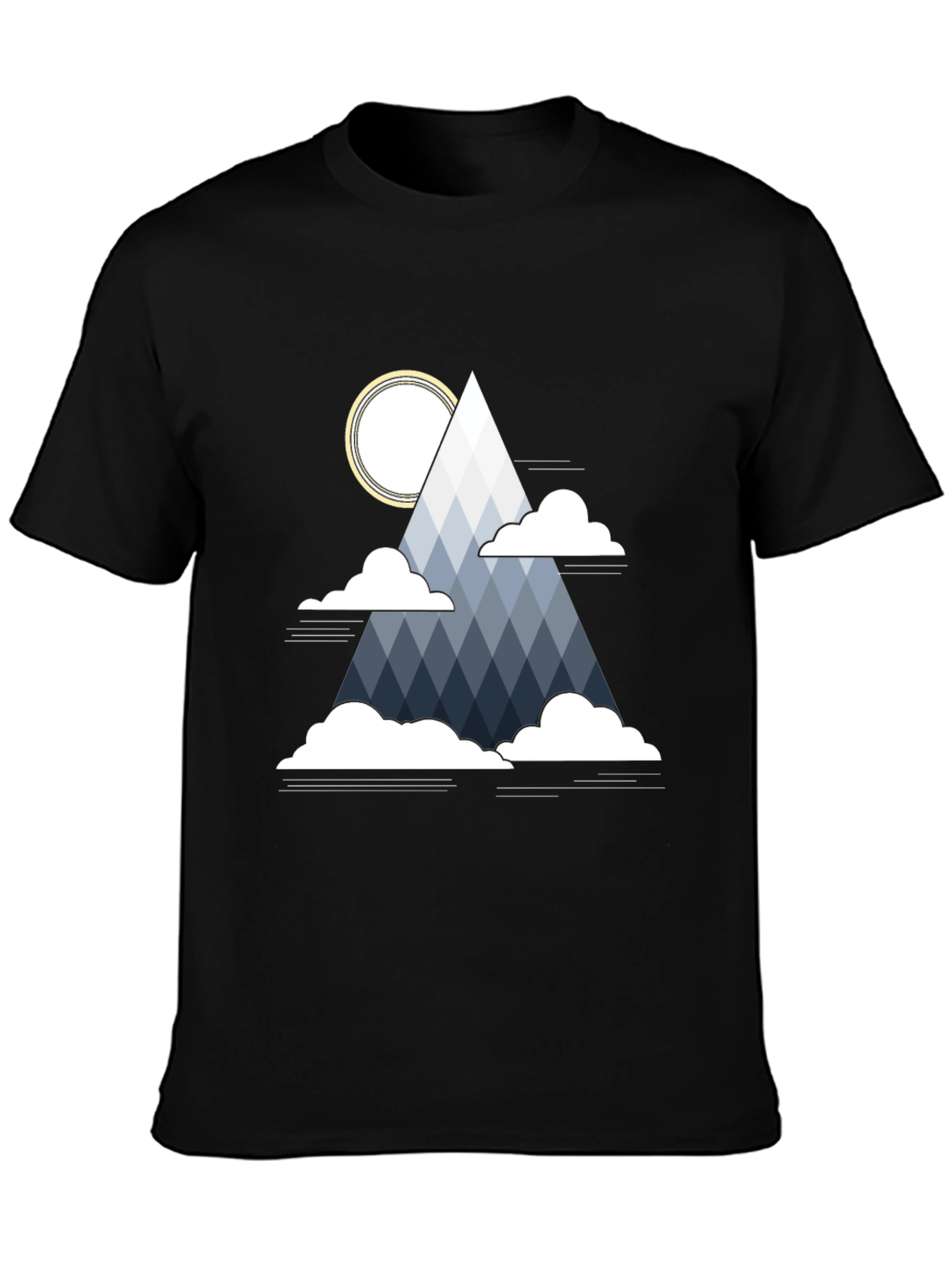 Geometric Mountain & Sun Graphic Tee - Black