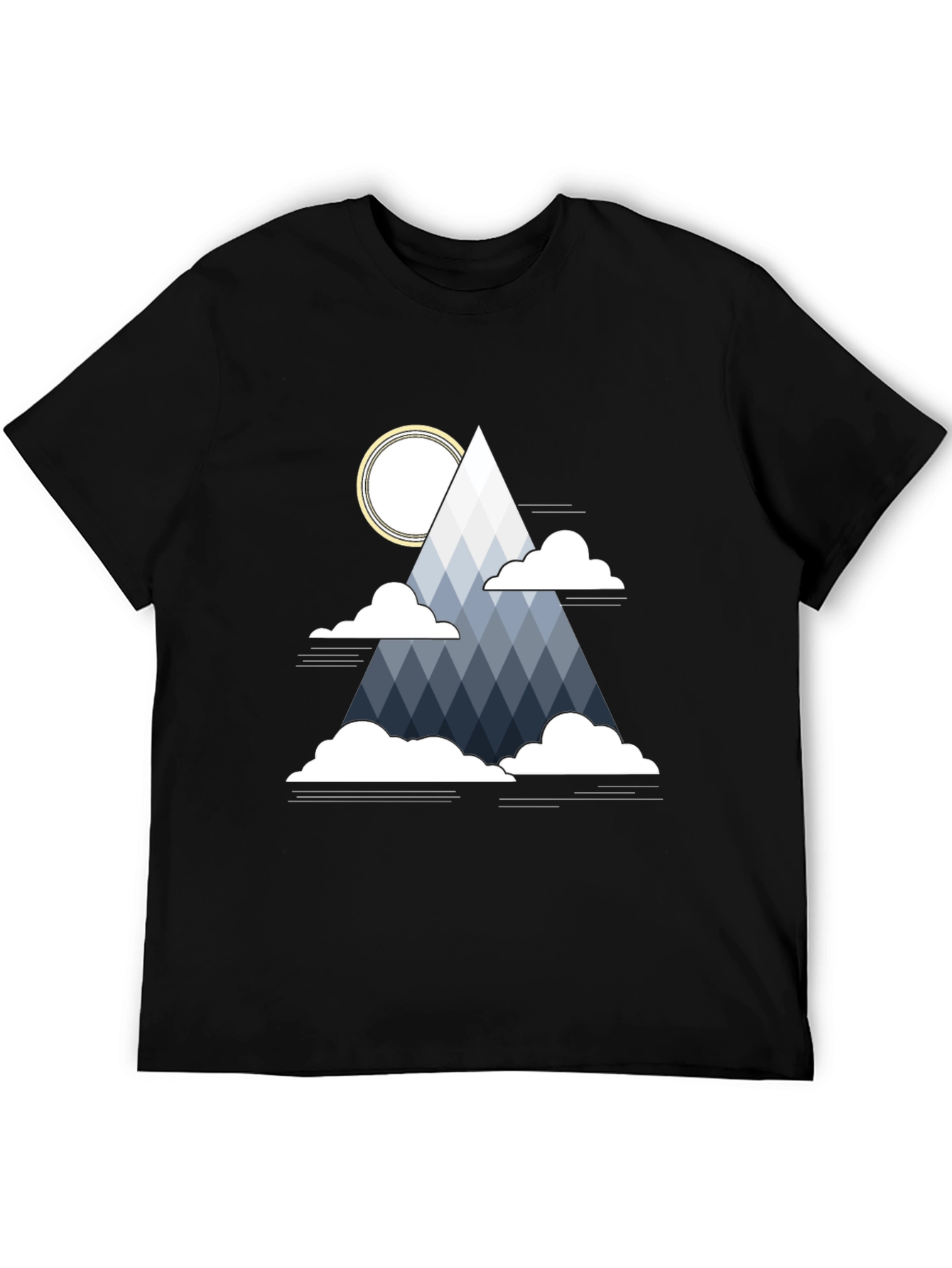 Geometric Mountain & Sun Graphic Tee - Black
