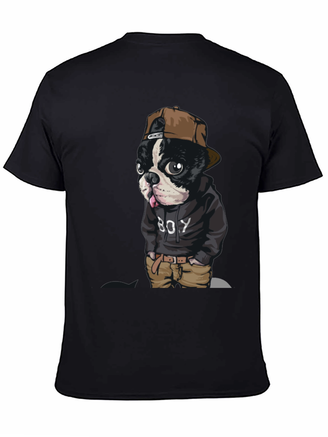 Dog Boy Graphic Print Black T-Shirt