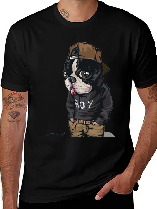 Dog Boy Graphic Print Black T-Shirt