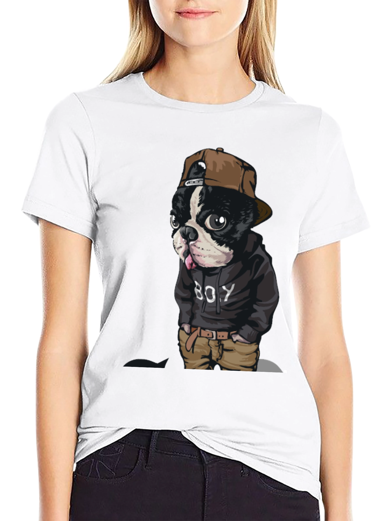 Dog Boy Graphic Print Black T-Shirt