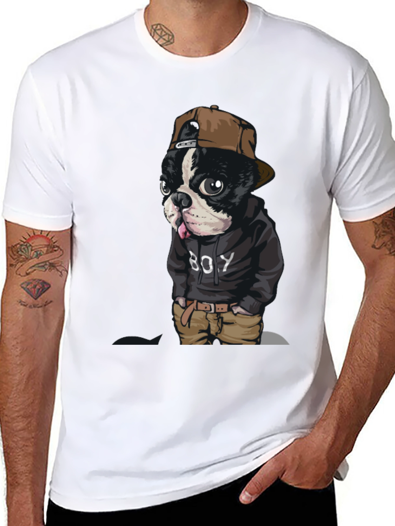 Dog Boy Graphic Print Black T-Shirt