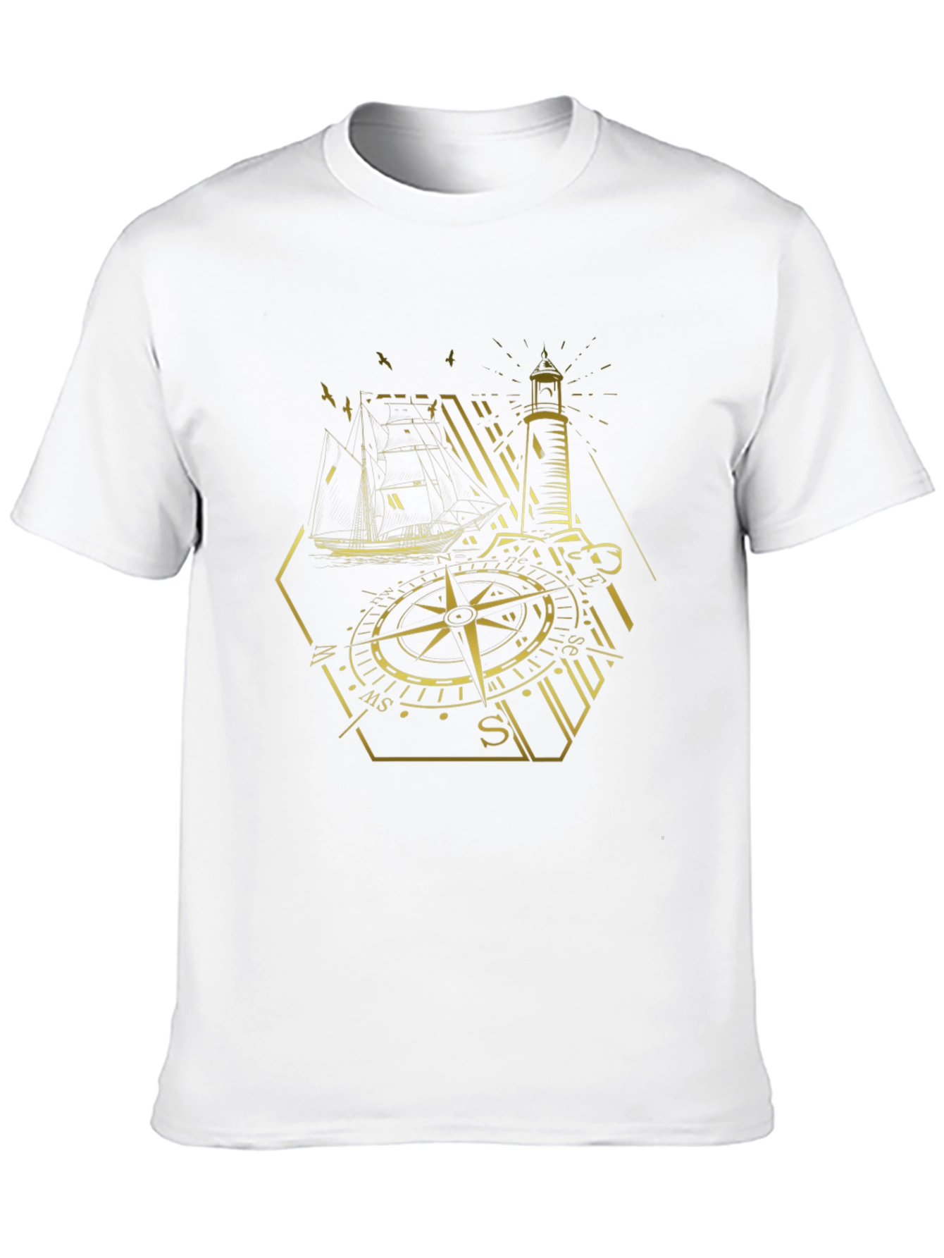 Nautical Compass Lighthouse Graphic Tee - Black