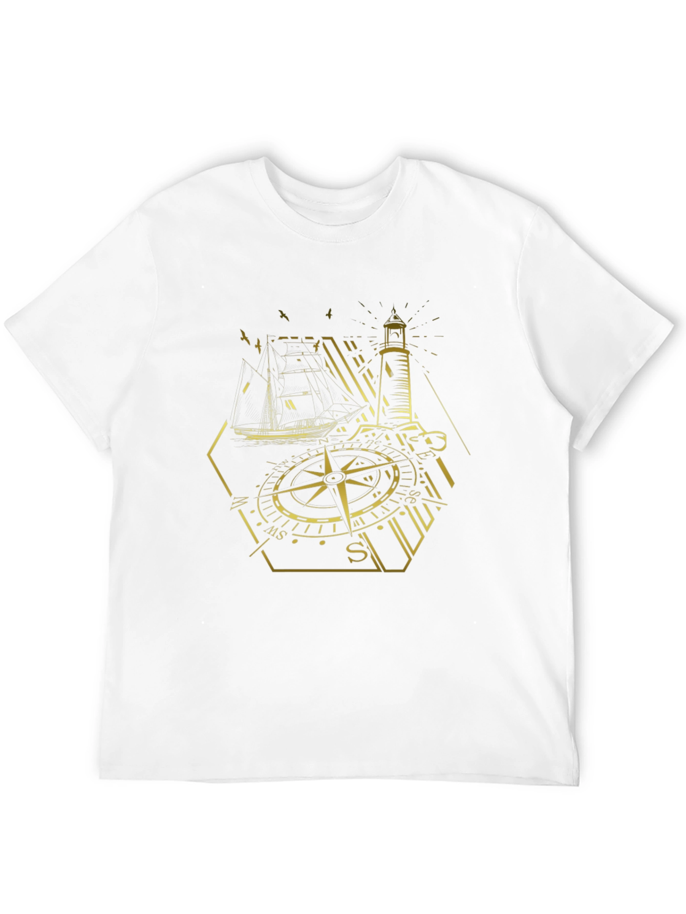 Nautical Compass Lighthouse Graphic Tee - Black