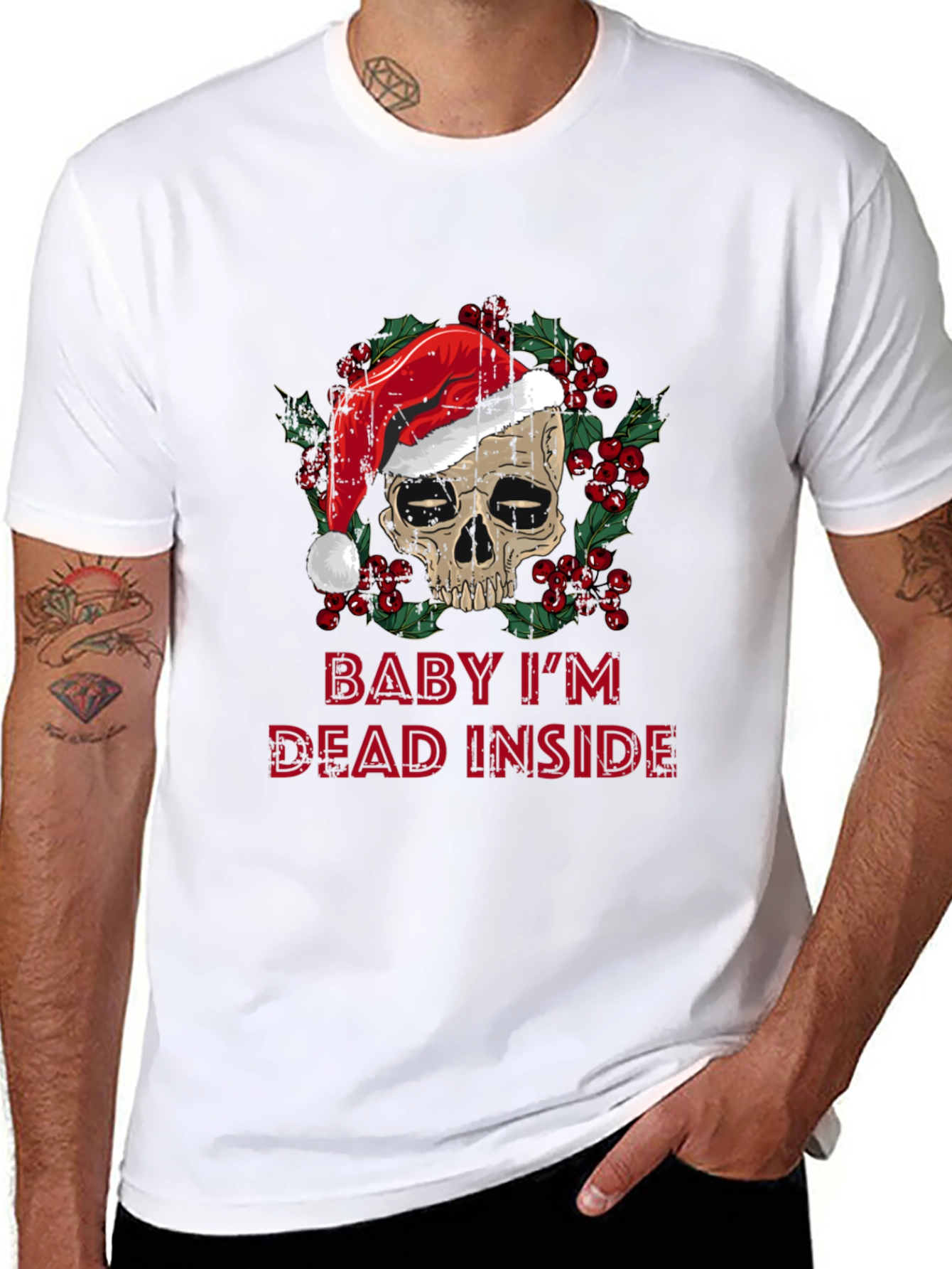 Baby Im Dead Inside Skull Santa Hat Graphic Tee