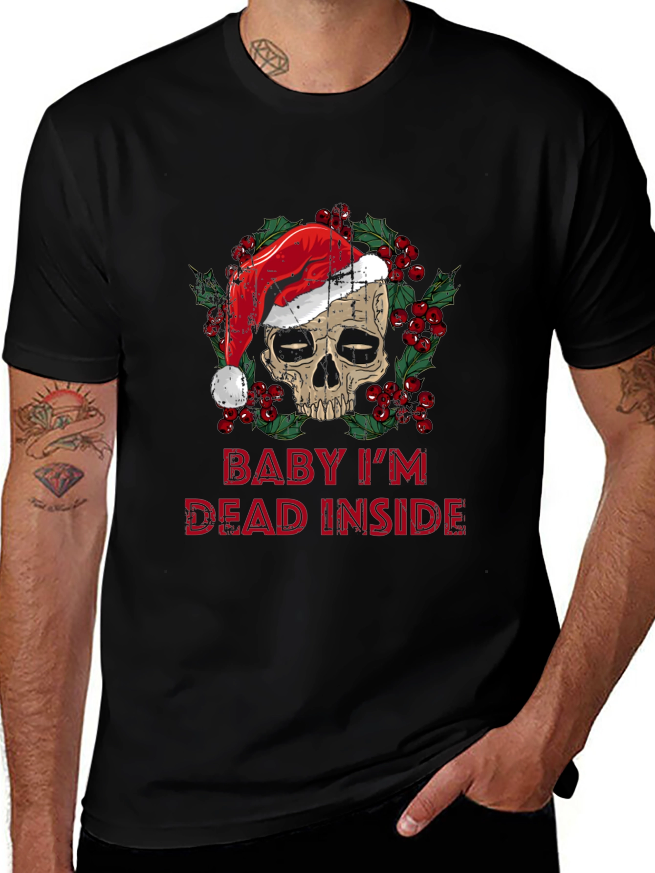 Baby Im Dead Inside Skull Santa Hat Graphic Tee