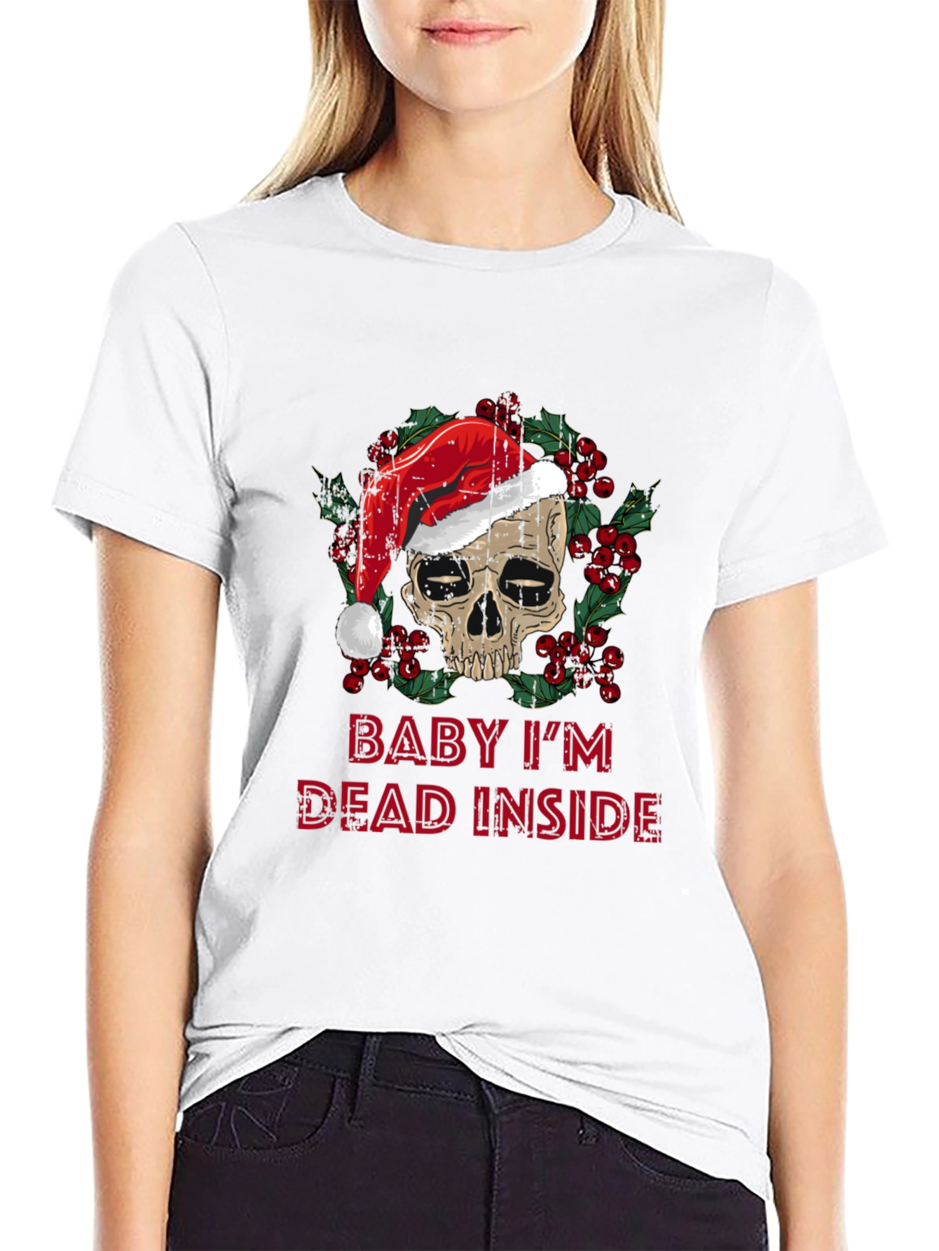 Baby Im Dead Inside Skull Santa Hat Graphic Tee