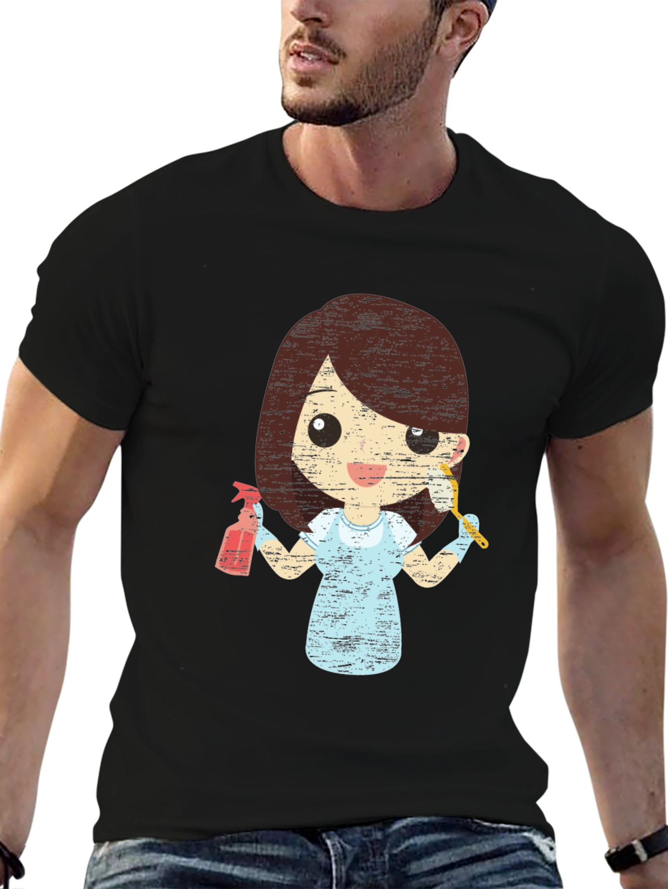 Cleaning Lady Graphic Tee - Unisex Black T-Shirt