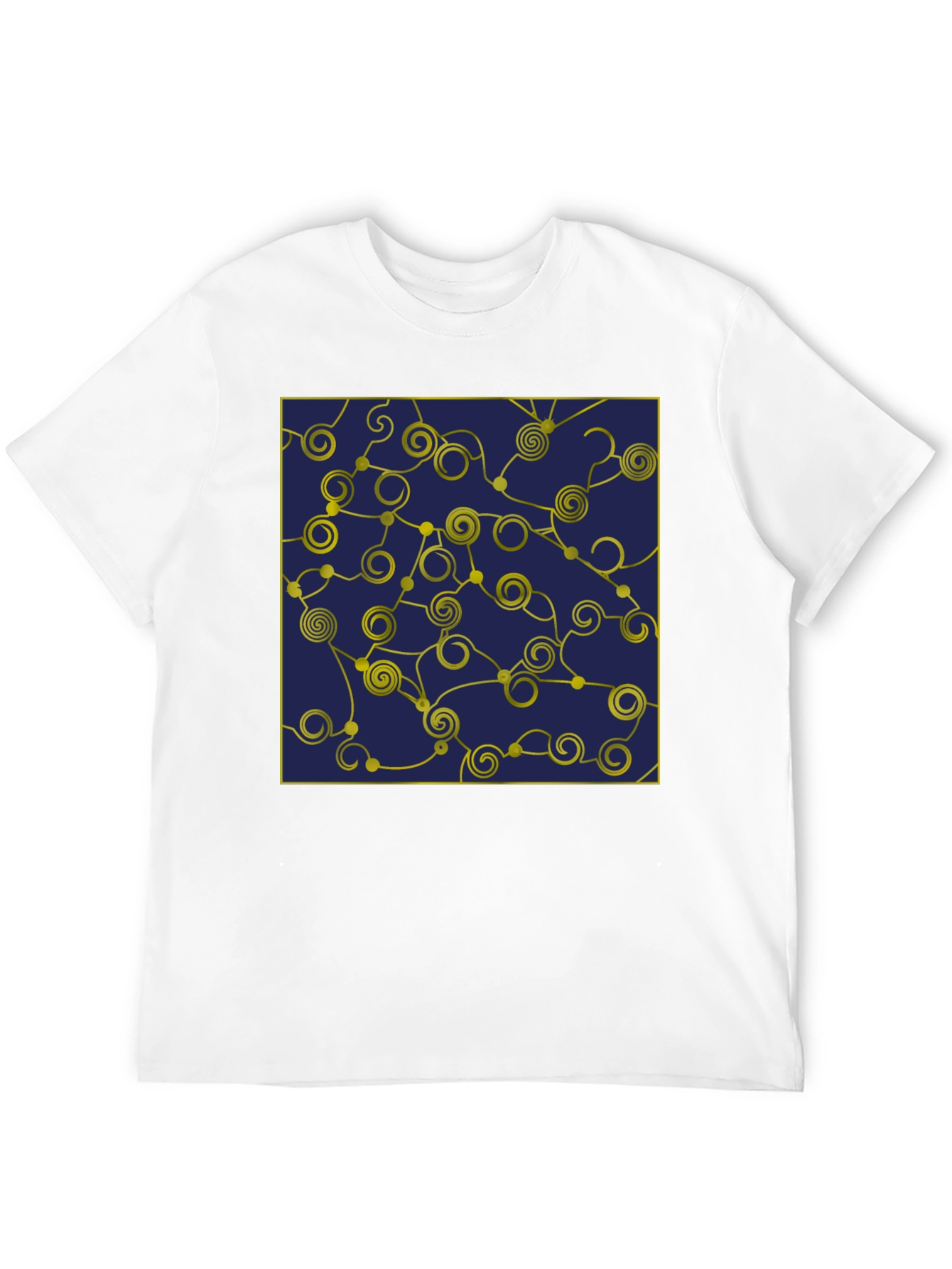 Geometric Swirl T-Shirt - Navy and Gold Design