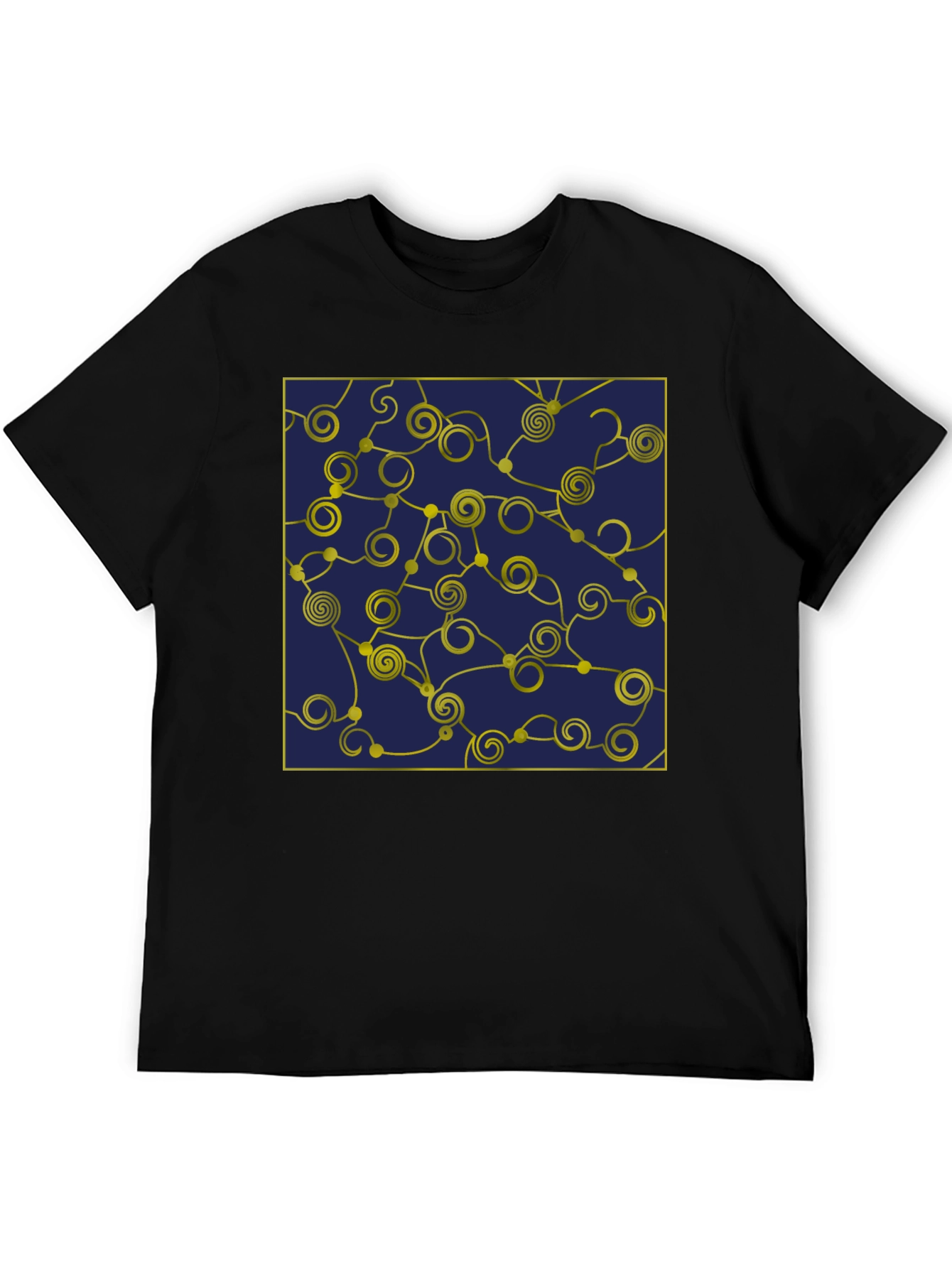 Geometric Swirl T-Shirt - Navy and Gold Design