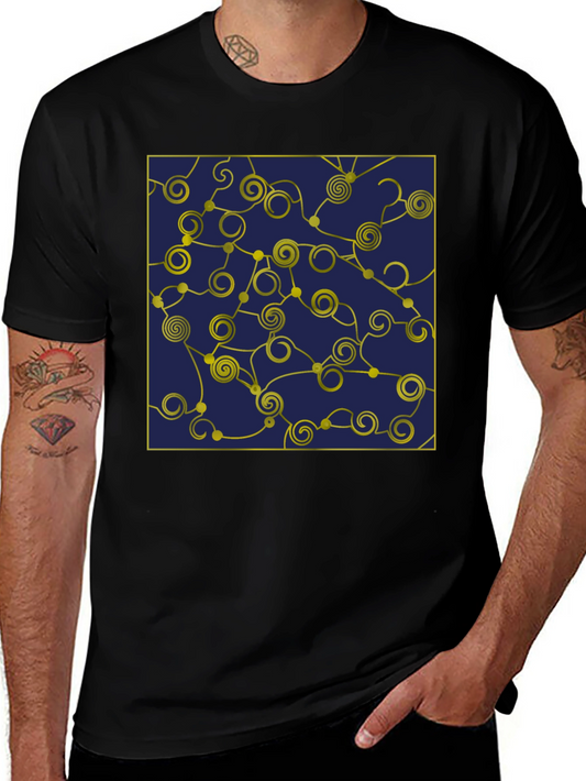 Geometric Swirl T-Shirt - Navy and Gold Design