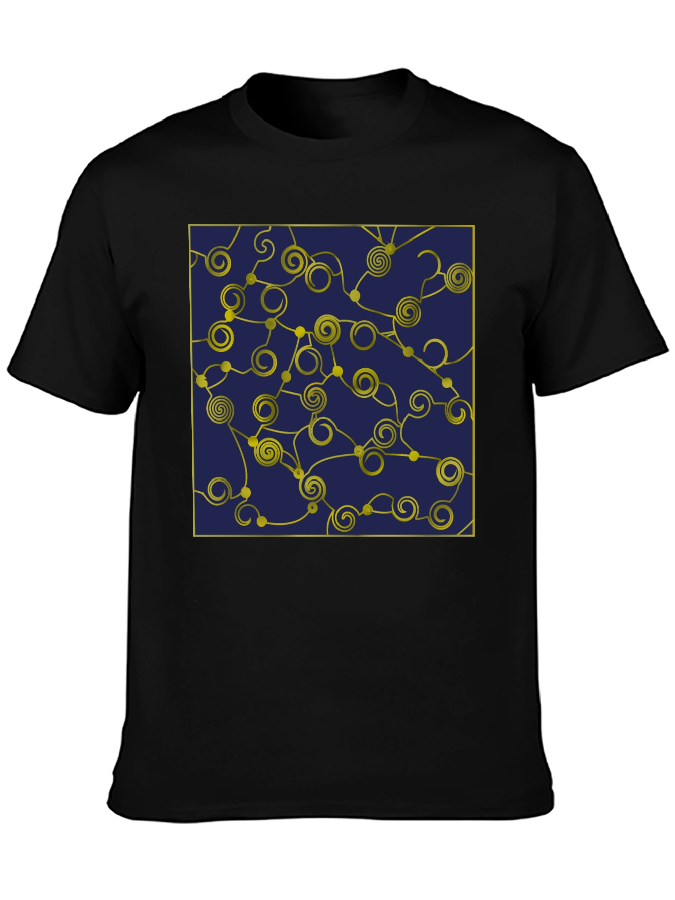 Geometric Swirl T-Shirt - Navy and Gold Design