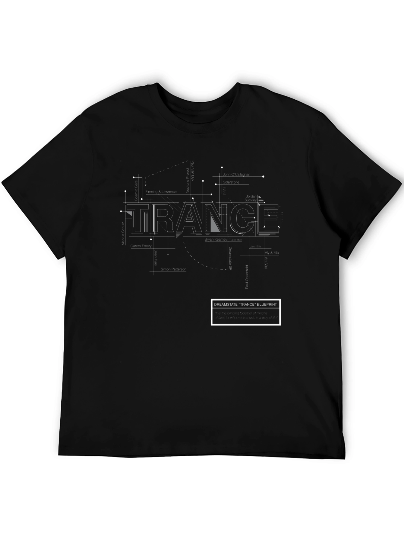 Blueprint Trance Music Graphic Tee - Stylish Black T-Shirt